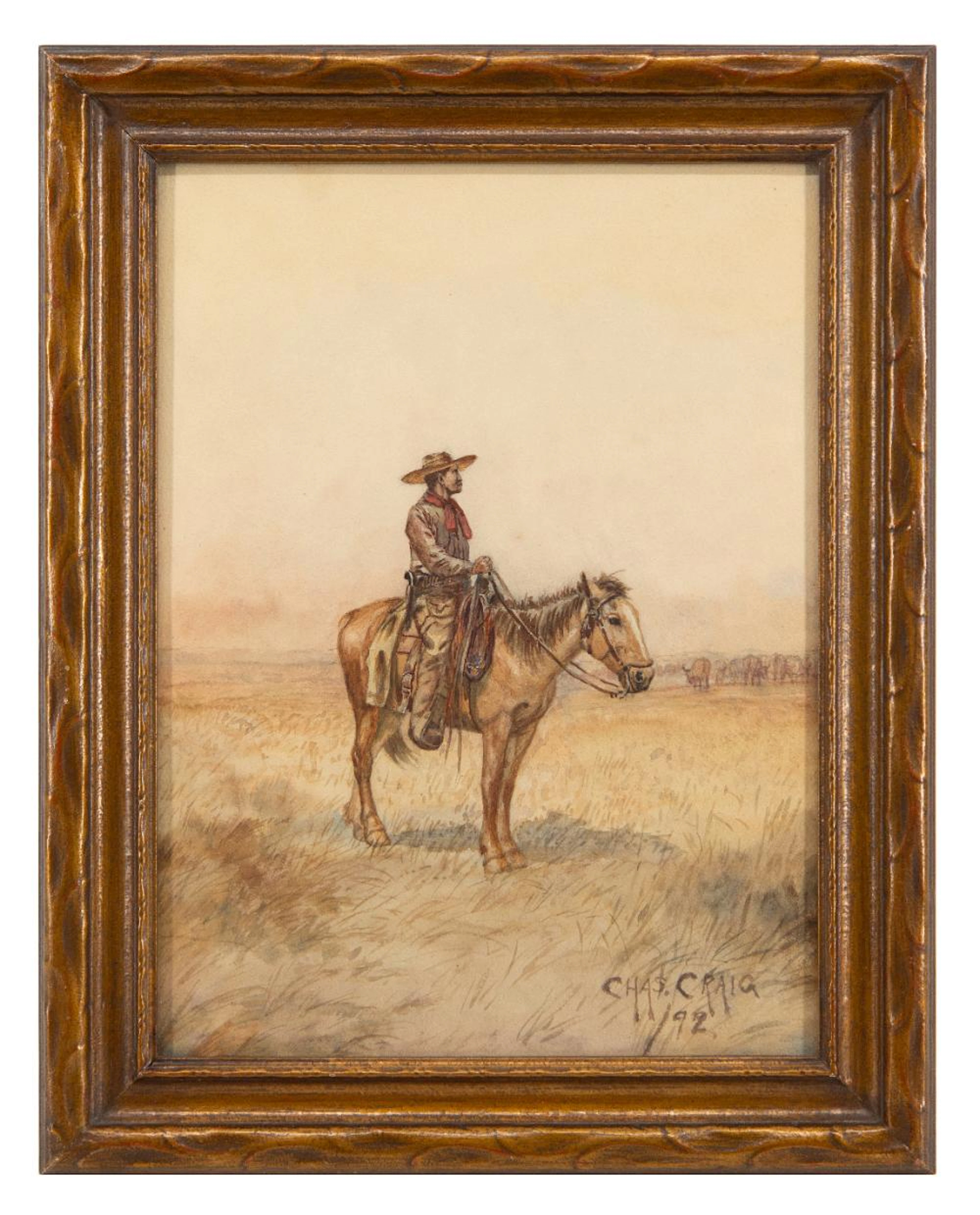 CHARLES CRAIG RIDER ON HORSEBACK, 1892 WATERCOLOR ON PAPER