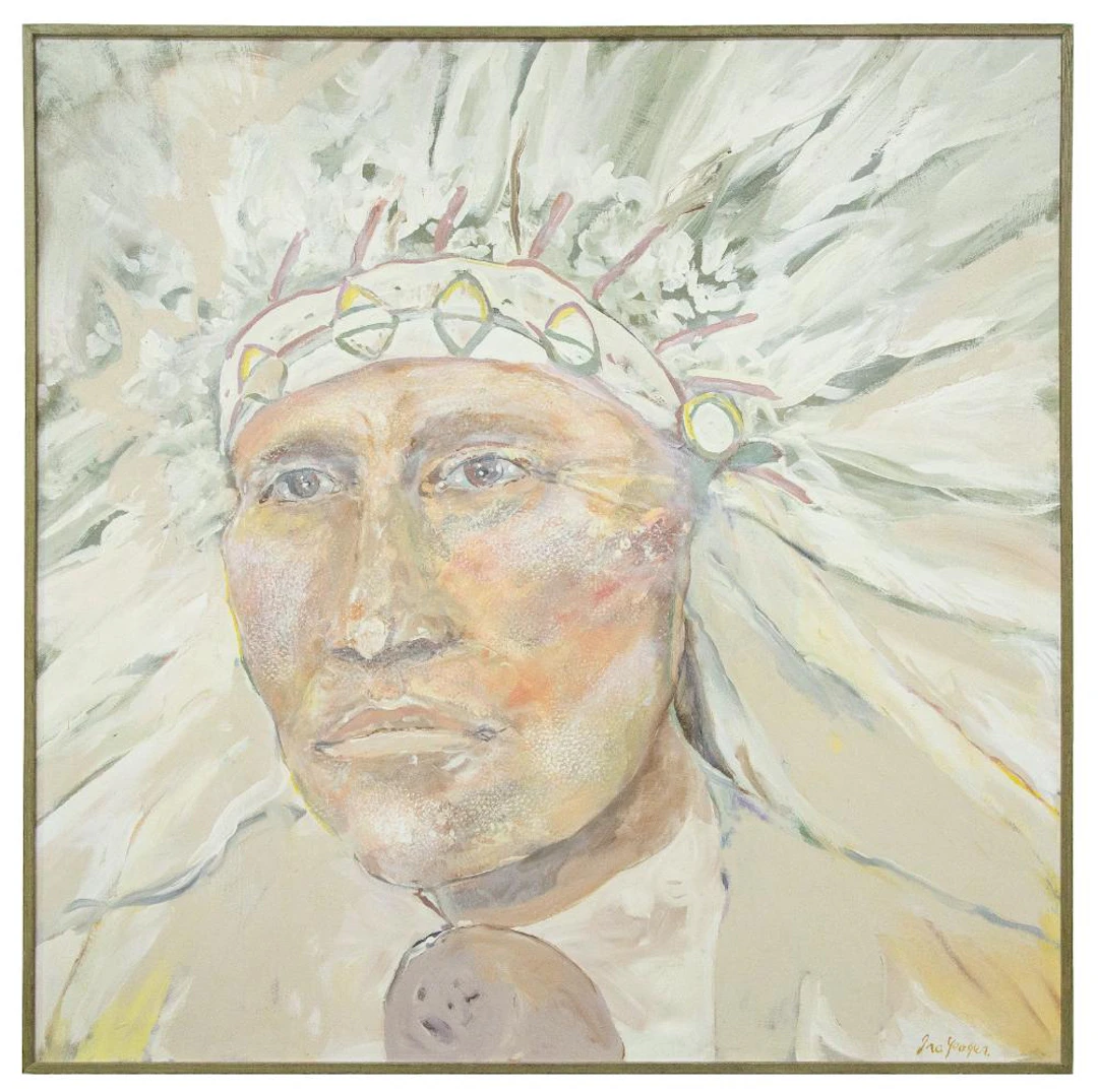 IRA YEAGER "INDIAN CHIEF WITH HEADDRESS" OIL ON CANVAS