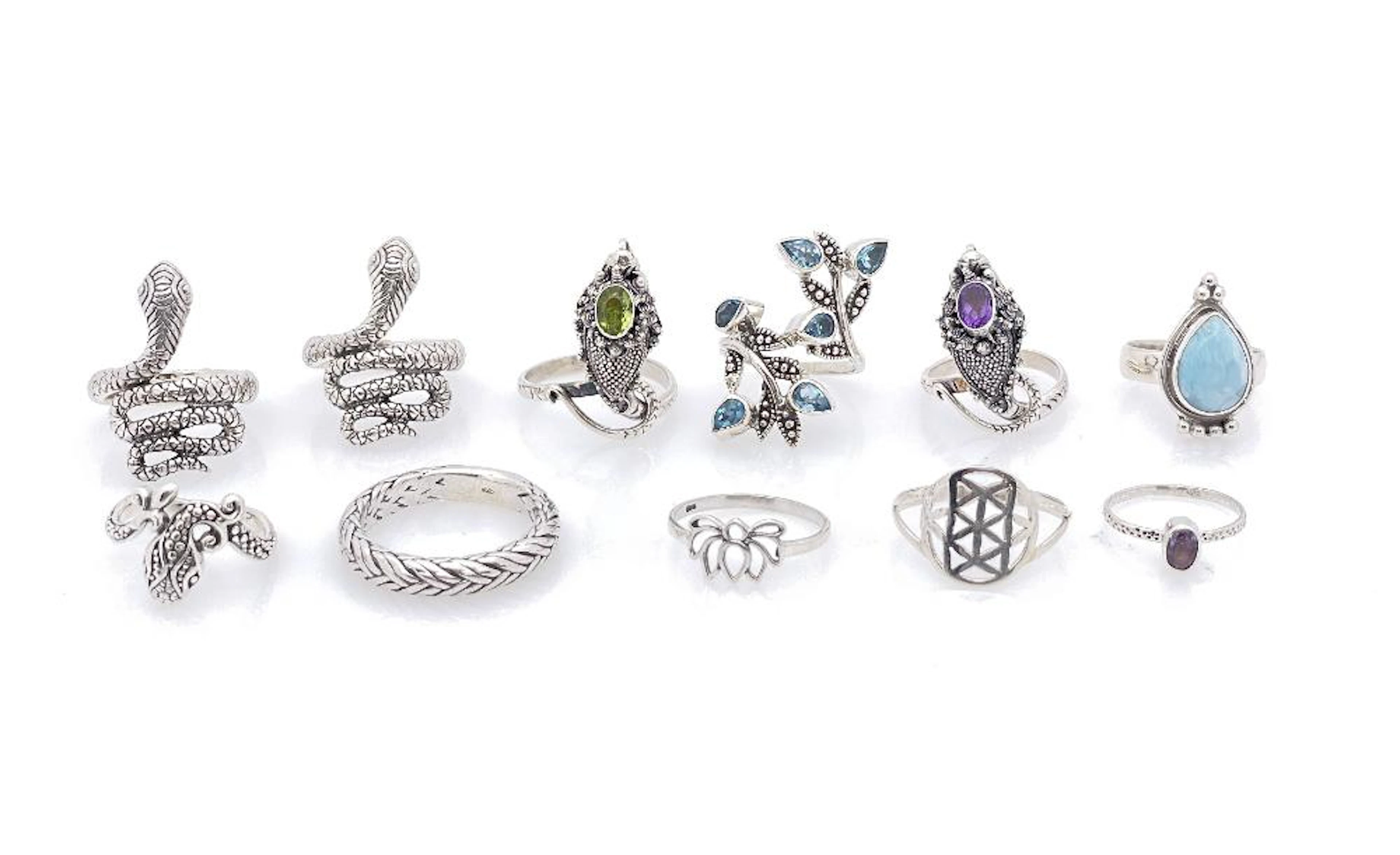 LOT OF 11 ASSORTED STERLING SILVER MULTI GEMSTONE RINGS