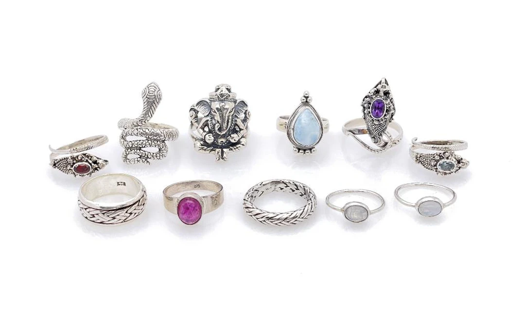 LOT OF 11 ASSORTED STERLING SILVER GEMSTONE RINGS