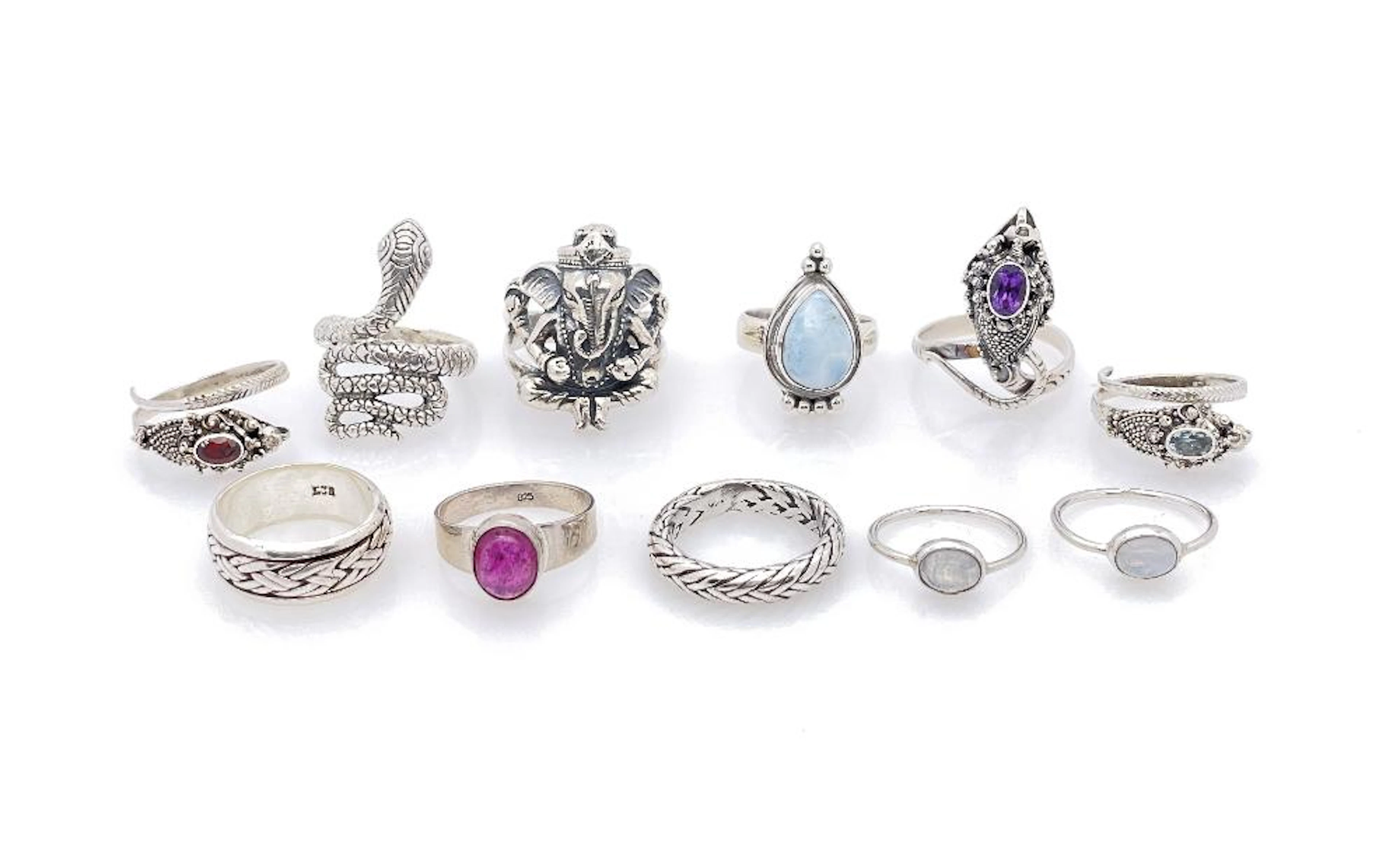 LOT OF 11 ASSORTED STERLING SILVER GEMSTONE RINGS