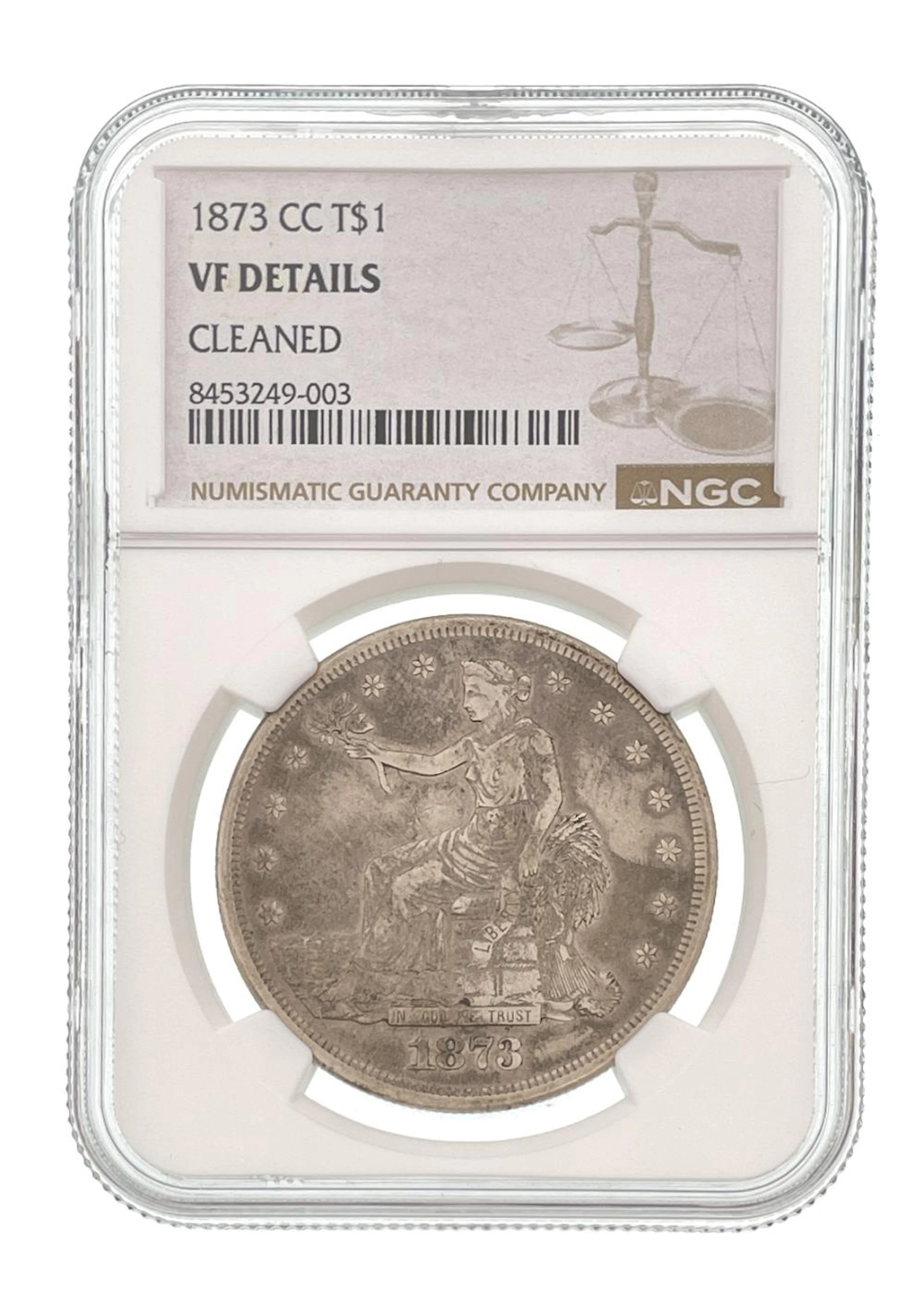 1873-CC SILVER TRADE DOLLAR NGC VF DETAILS