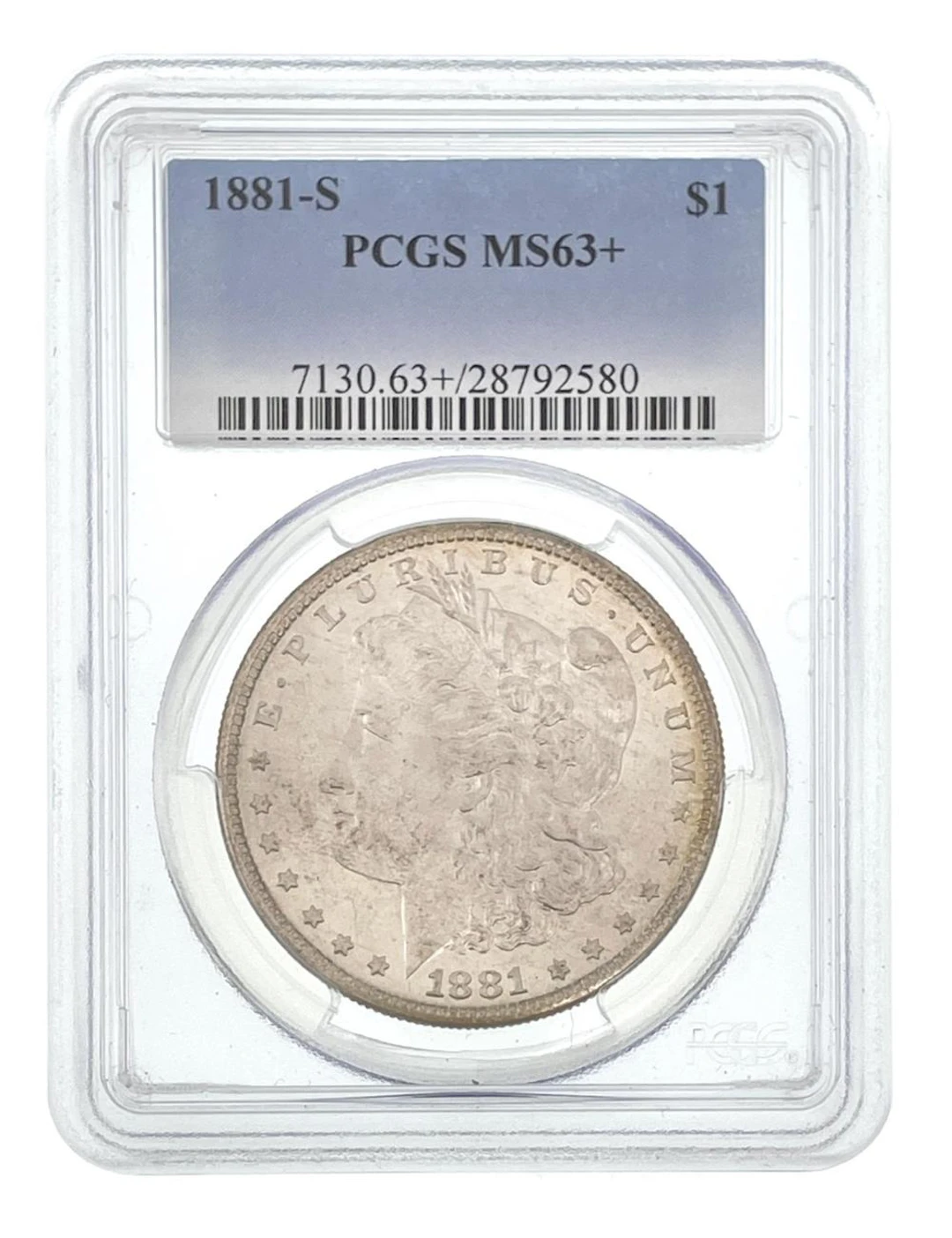 1881-S MORGAN SILVER DOLLAR PCGS MS63+