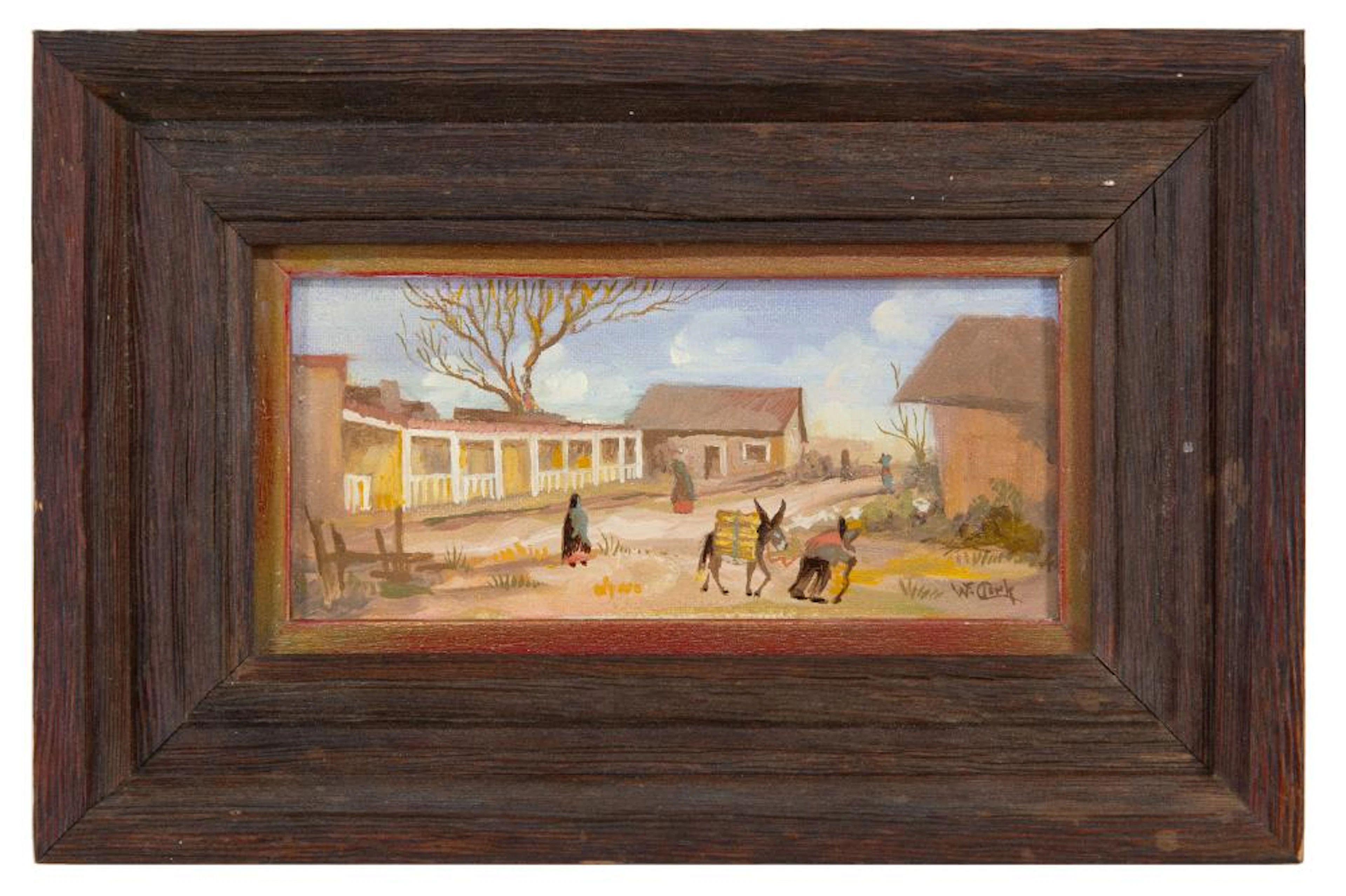 WILLARD CLARK "CASA BORREGO, SANTA FE, NEW MEXICO" OIL ON BOARD