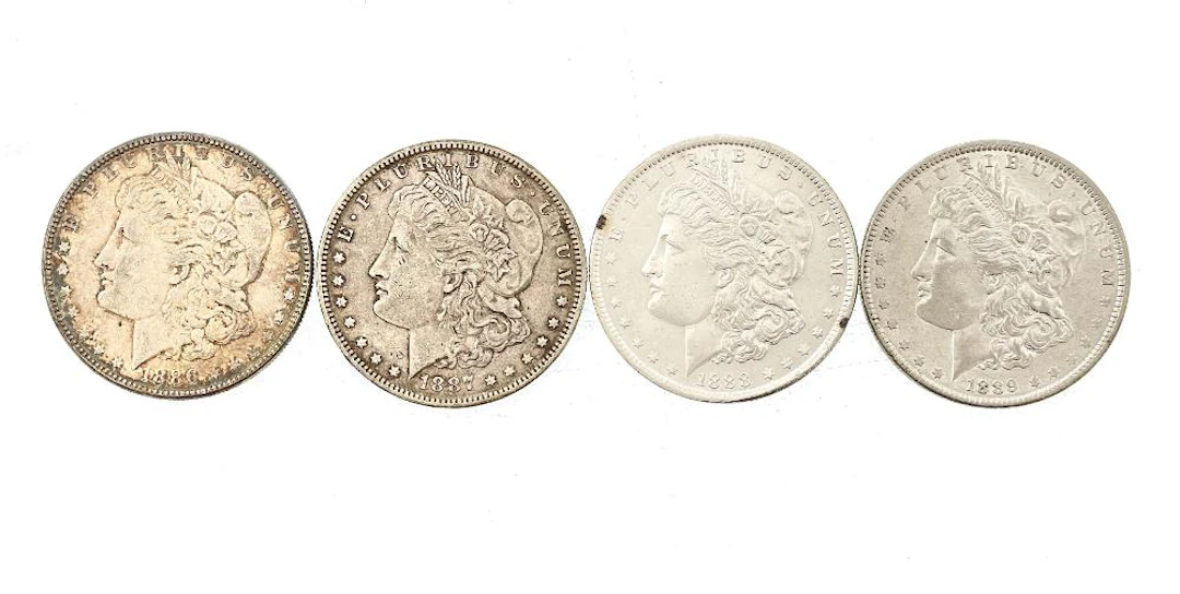 LOT OF 4 CONSECUTIVE 1886-1889 MORGAN SILVER DOLLARS