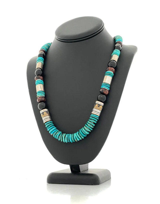 TOM & ROSE SINGER NAVAJO STERLING SILVER MULTI STONE NECKLACE