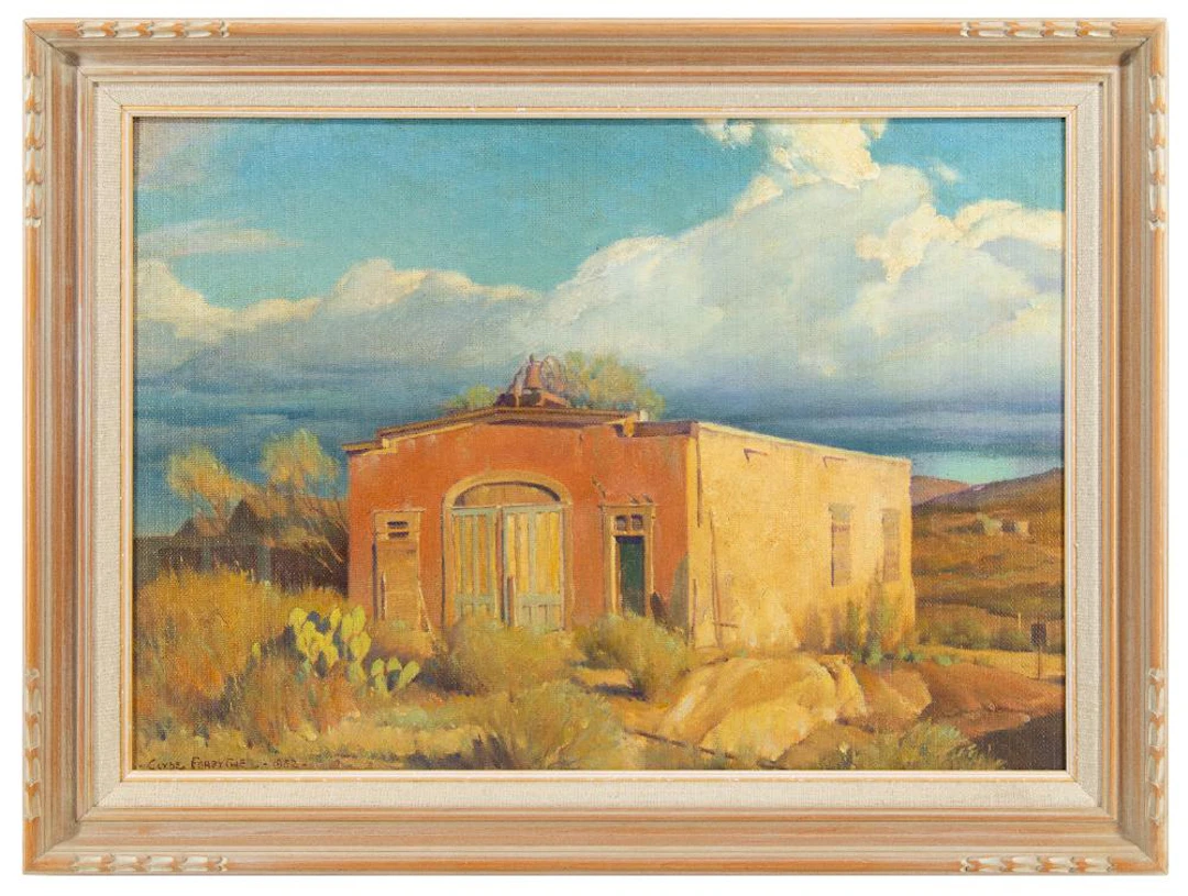 CLYDE FORSYTHE "ADOBE, 1952" OIL ON BOARD