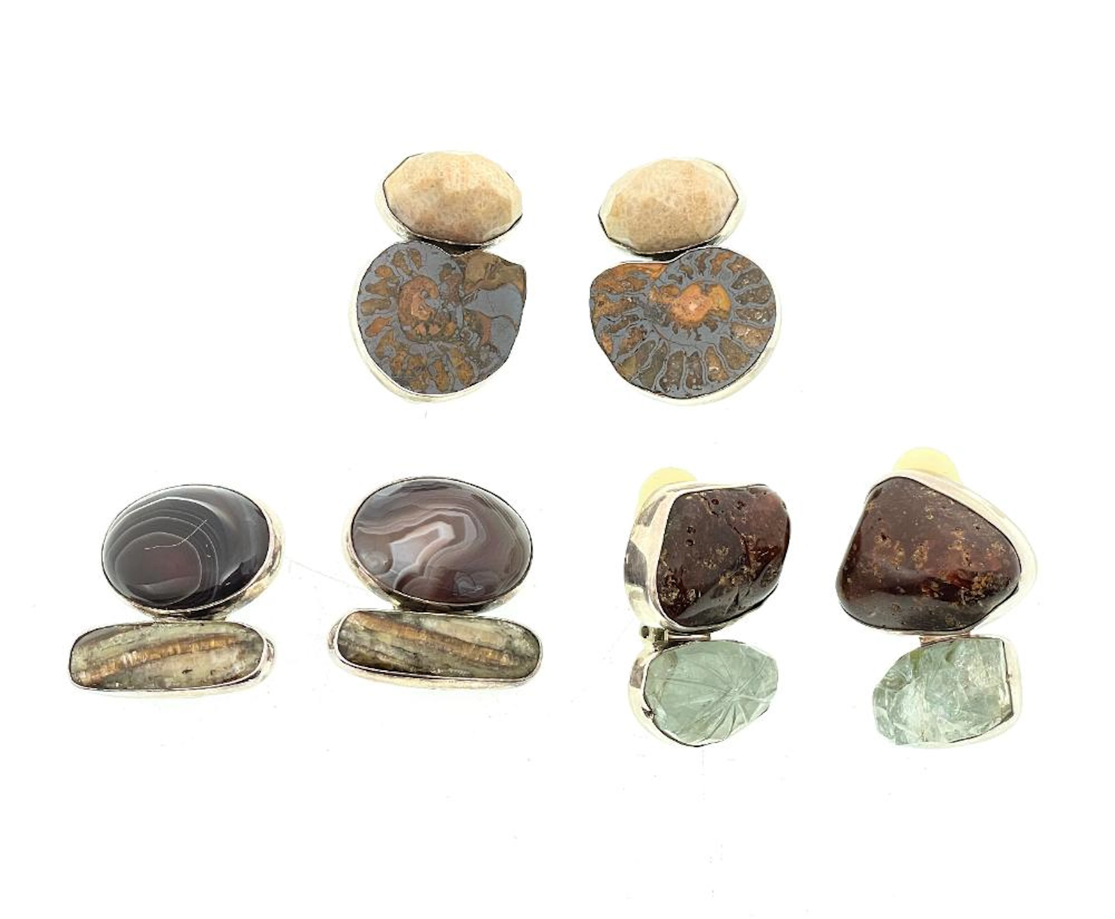 3 PAIRS OF REBECCA COLLINS STERLING SILVER STONE CLIP ON EARRINGS