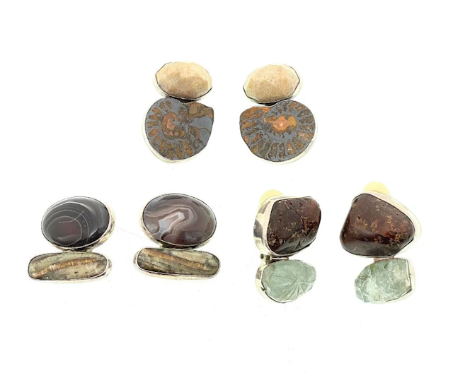 3 PAIRS OF REBECCA COLLINS STERLING SILVER STONE CLIP ON EARRINGS