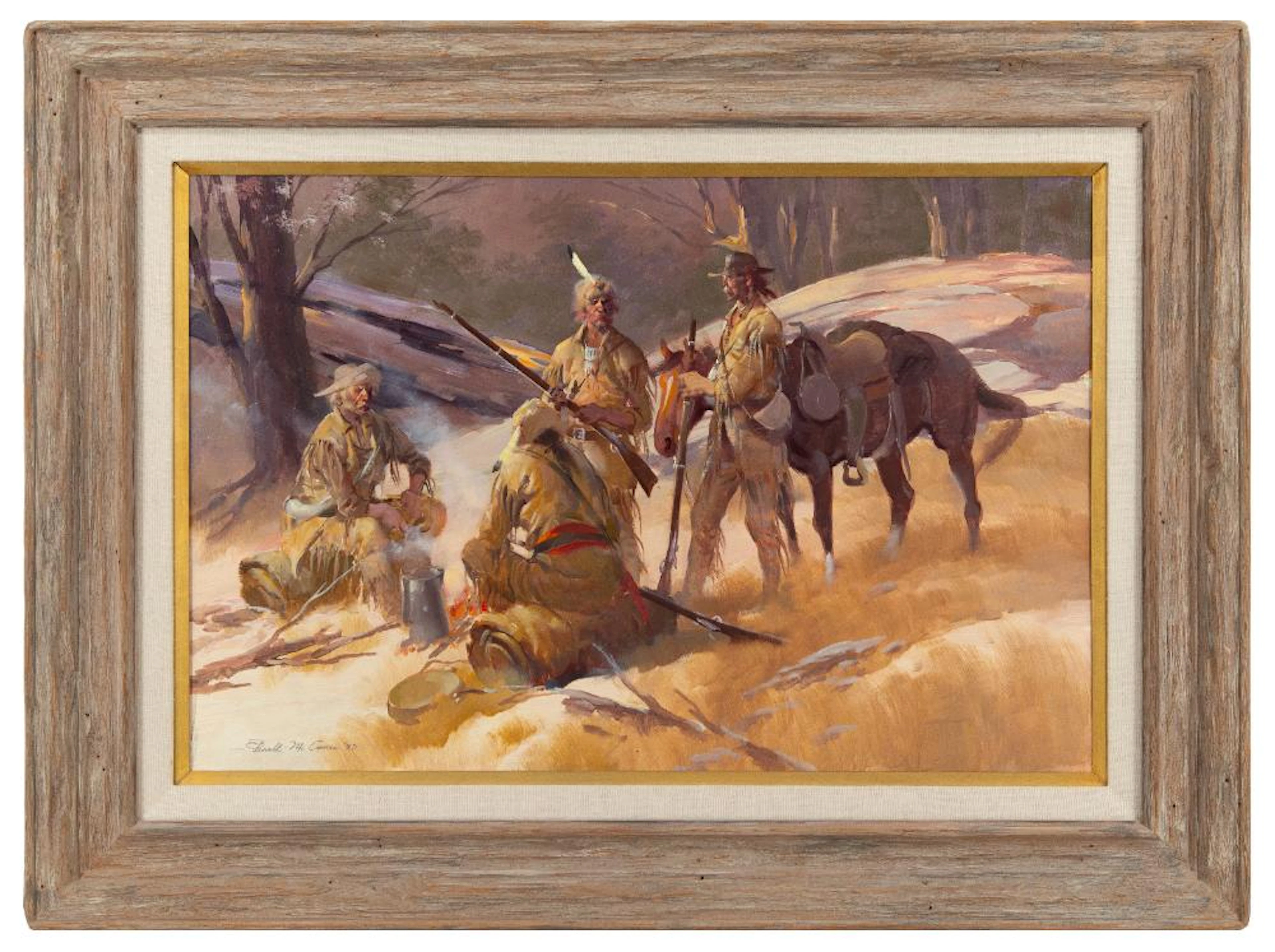GERALD MCCANN "THE TRAPPERS" OIL ON CANVAS