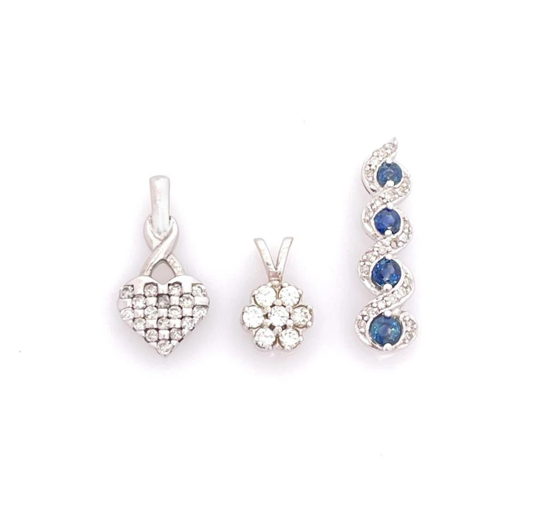 LOT OF 3 10K & 14K WHITE GOLD DIAMOND & TOPAZ PENDANTS