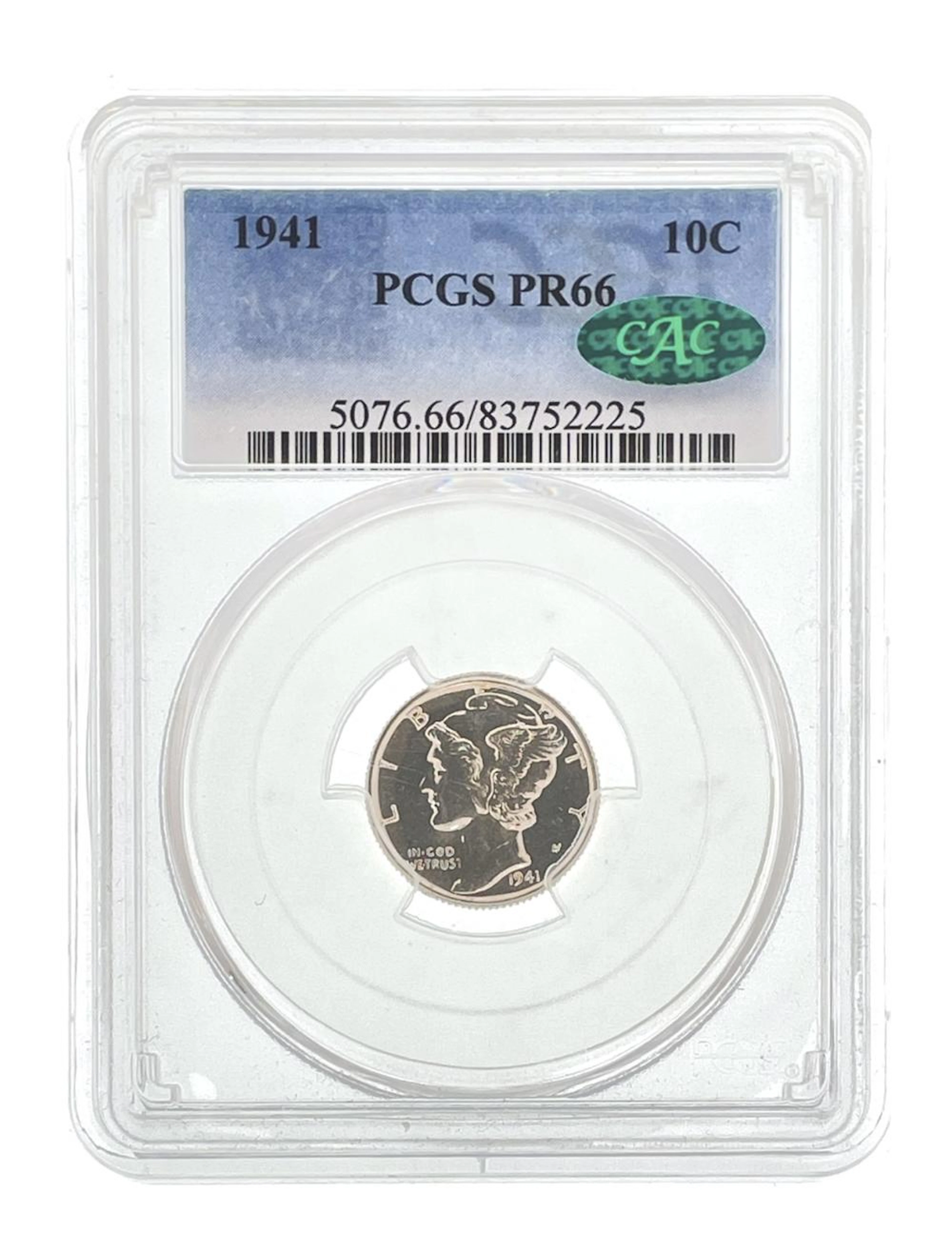1941 MERCURY LIBERTY SILVER DIME PCGS PR66 CAC