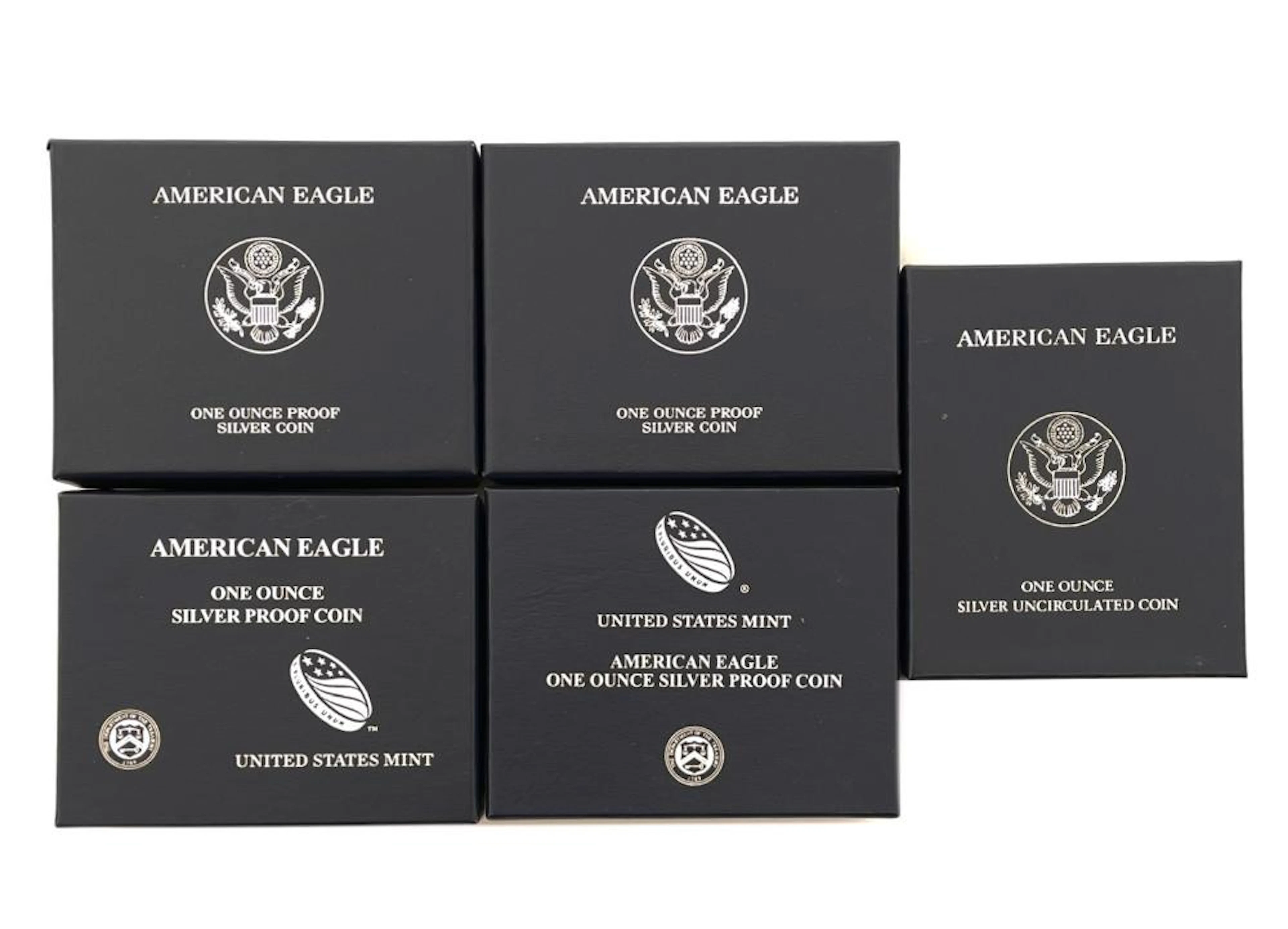 LOT OF 5 2010-2014 AMERICAN SILVER EAGLE 1OZ SILVER PROOF & UNC COINS