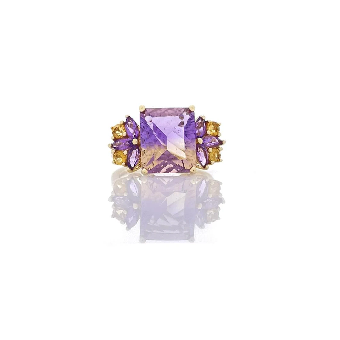 10K YELLOW GOLD 7.04CTTW AMETRINE, AMETHYST & CITRINE RING