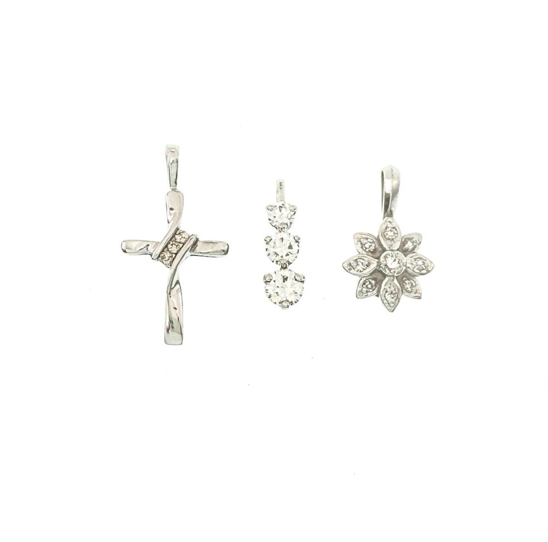 LOT OF 3 14K WHITE GOLD DIAMOND PENDANTS