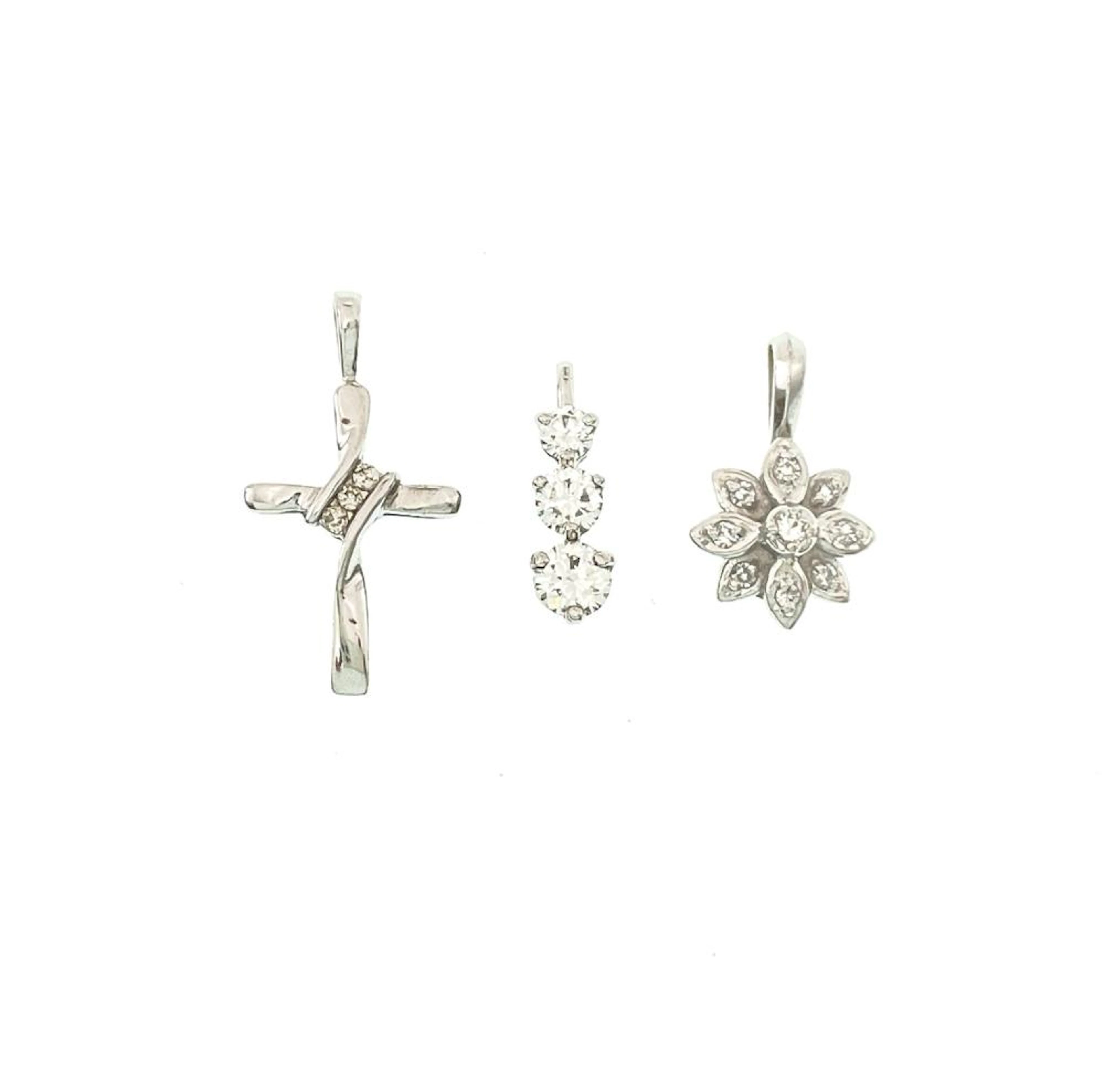 LOT OF 3 14K WHITE GOLD DIAMOND PENDANTS