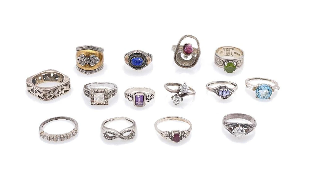 LOT OF 14 ASSORTED STERLING SILVER RINGS