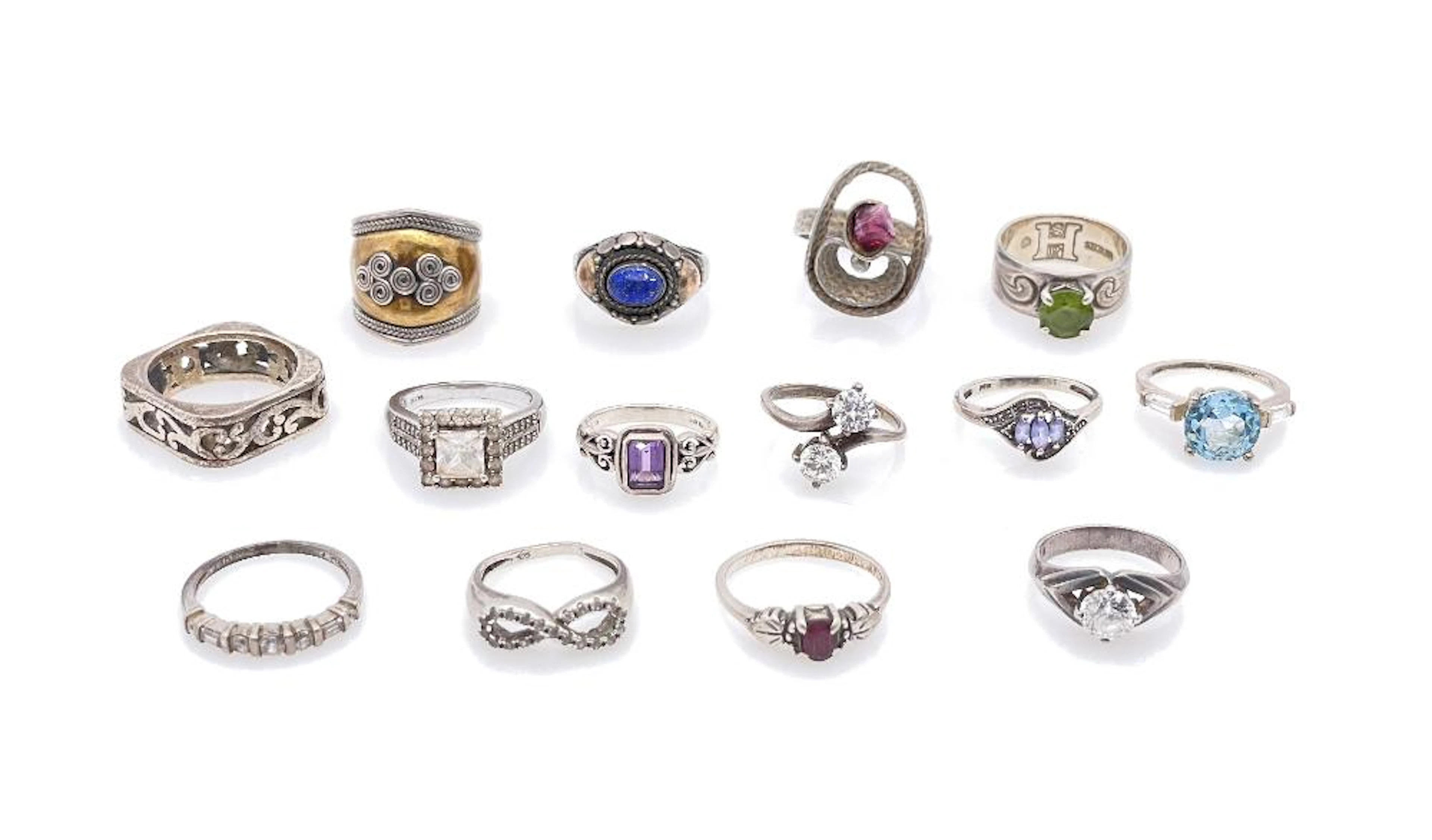 LOT OF 14 ASSORTED STERLING SILVER RINGS