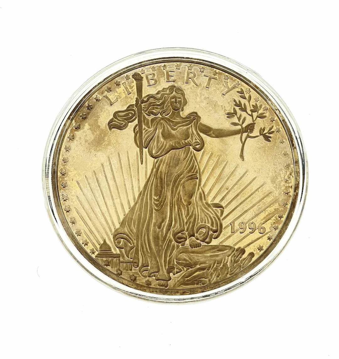 1996 8 TROY OZ .999 FINE SILVER 24K GOLD PLATED ST. GAUDENS PROOF REPLICA ROUND