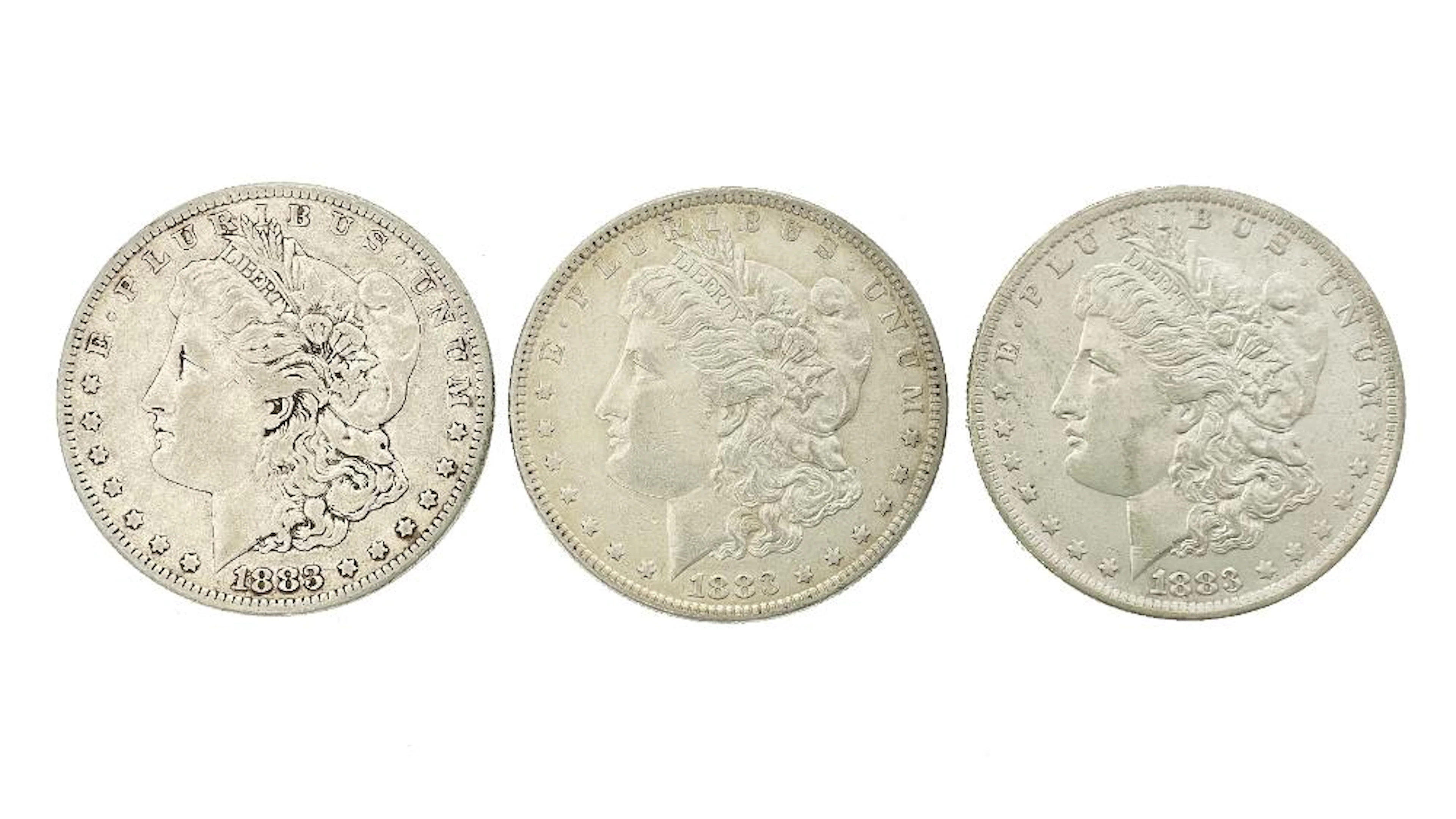 LOT OF 3 1883-P-O-S MORGAN SILVER DOLLARS