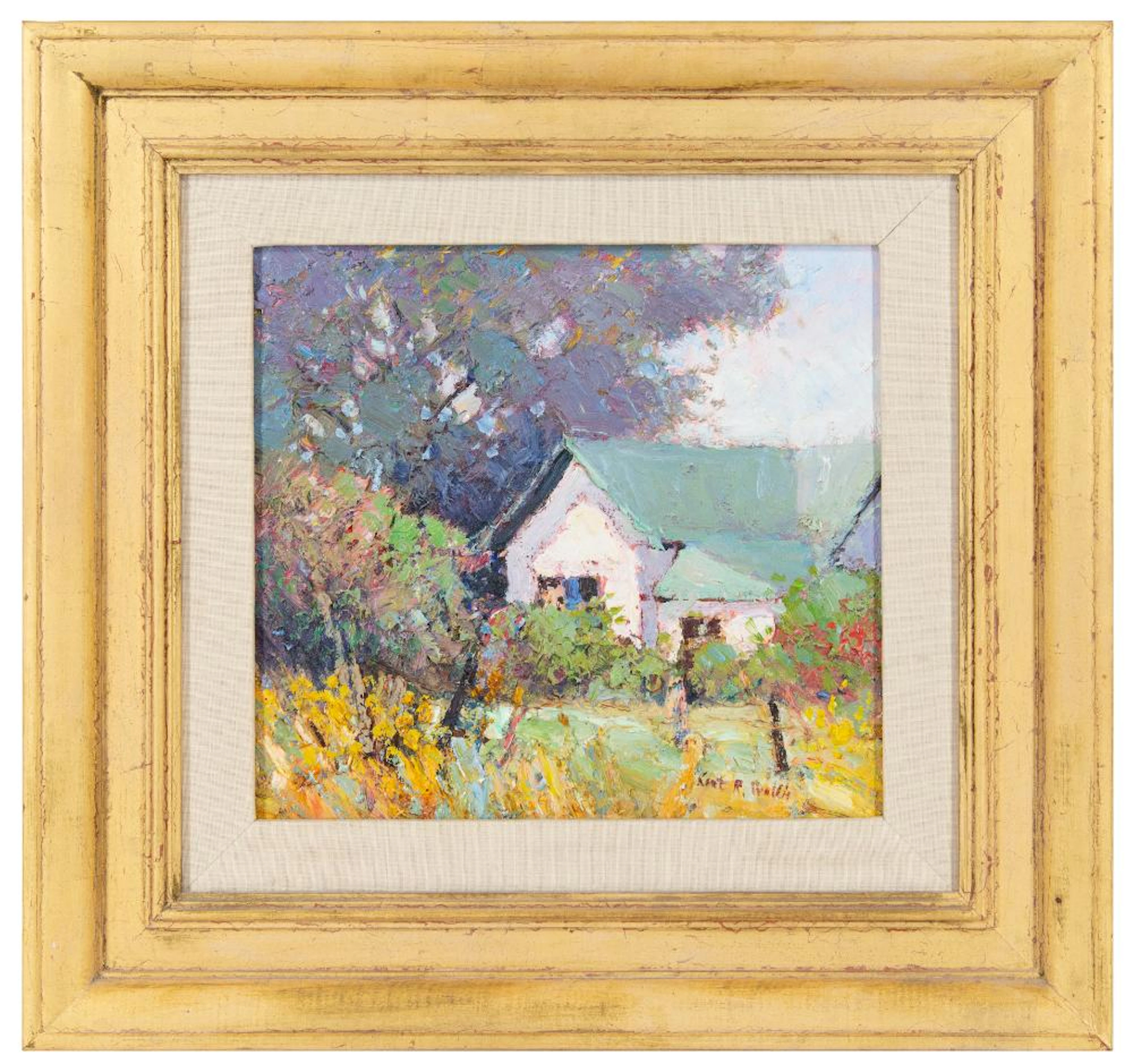 KENT WALLIS "COTTAGE IN CLEARFIELD" OIL ON BOARD