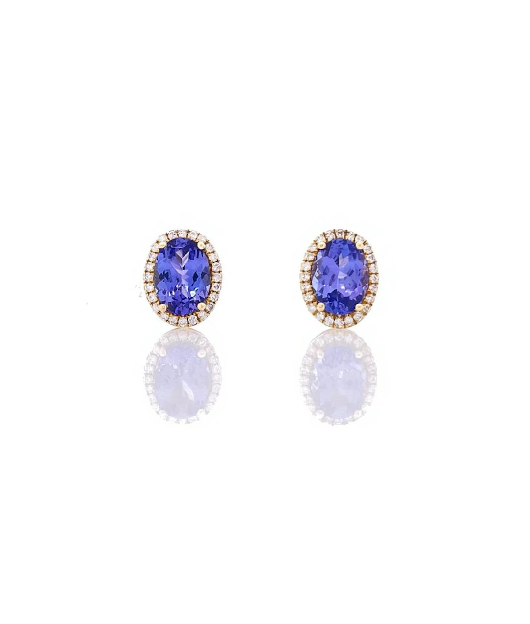 14K YELLOW GOLD 2.12CTTW TANZANITE & DIAMOND HALO EARRINGS