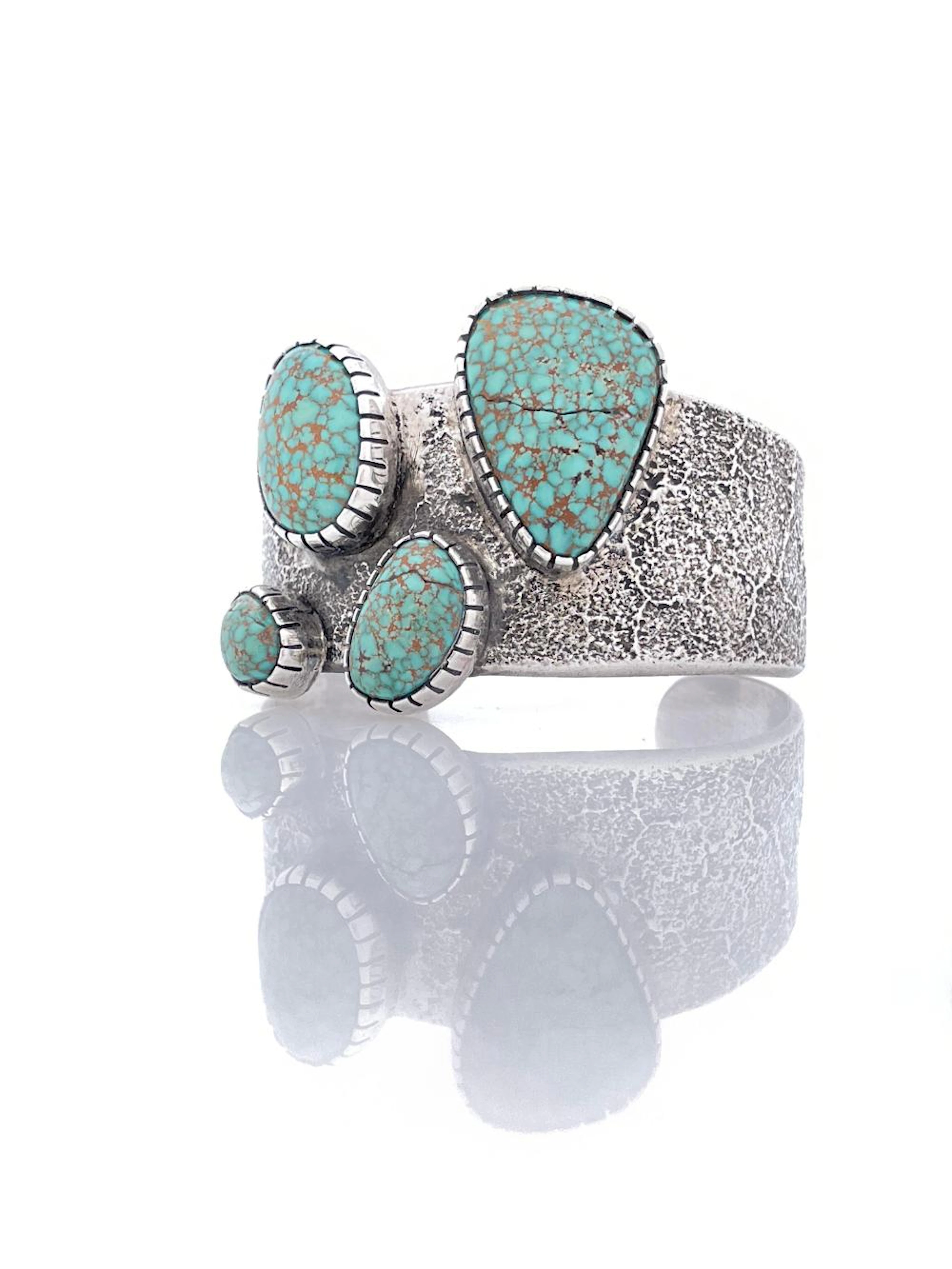 JESSE MONONGYA NAVAJO TUFA CAST STERLING SILVER TURQUOISE CUFF