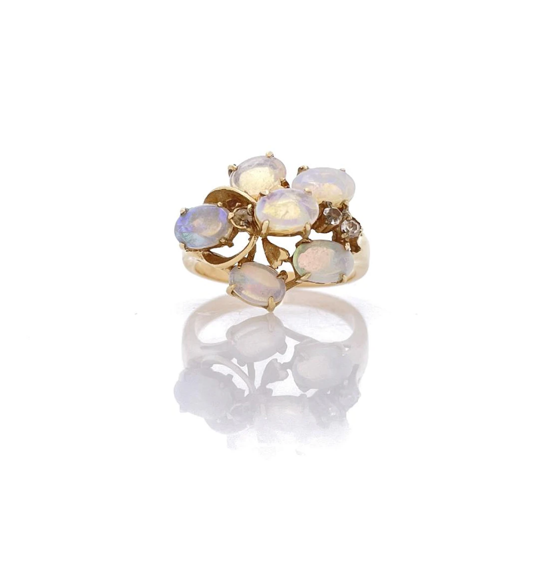 14K YELLOW GOLD 1.06CTTW OPAL & TOPAZ RING
