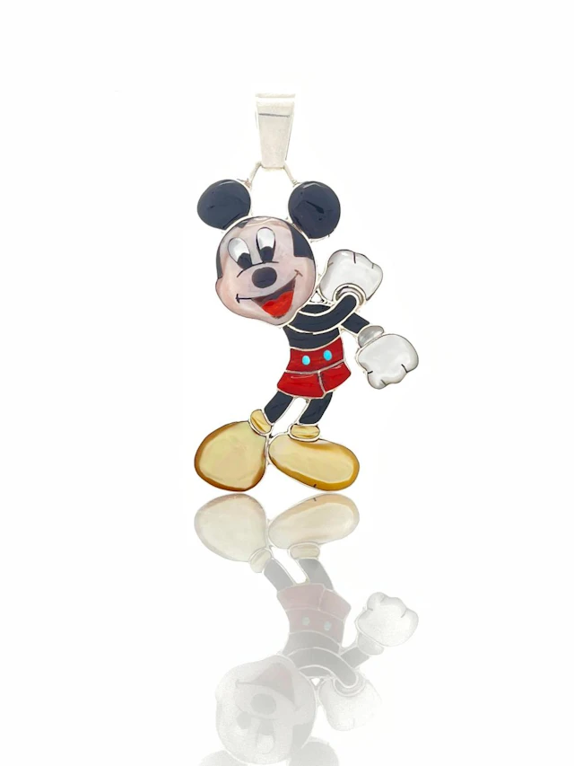 DON DEWA ZUNI STERLING SILVER INLAY MICKEY MOUSE PENDANT