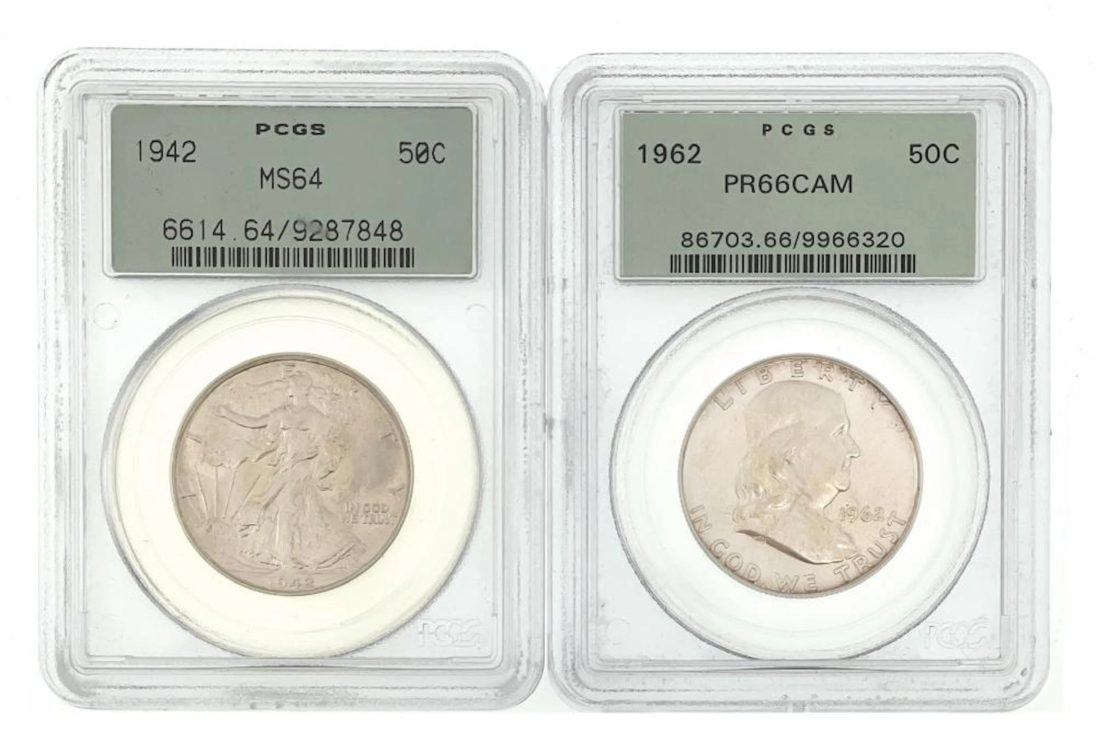 LOT OF 2 PCGS GRADED 1942 & 1962 FRANKLIN SILVER HALF DOLLARS