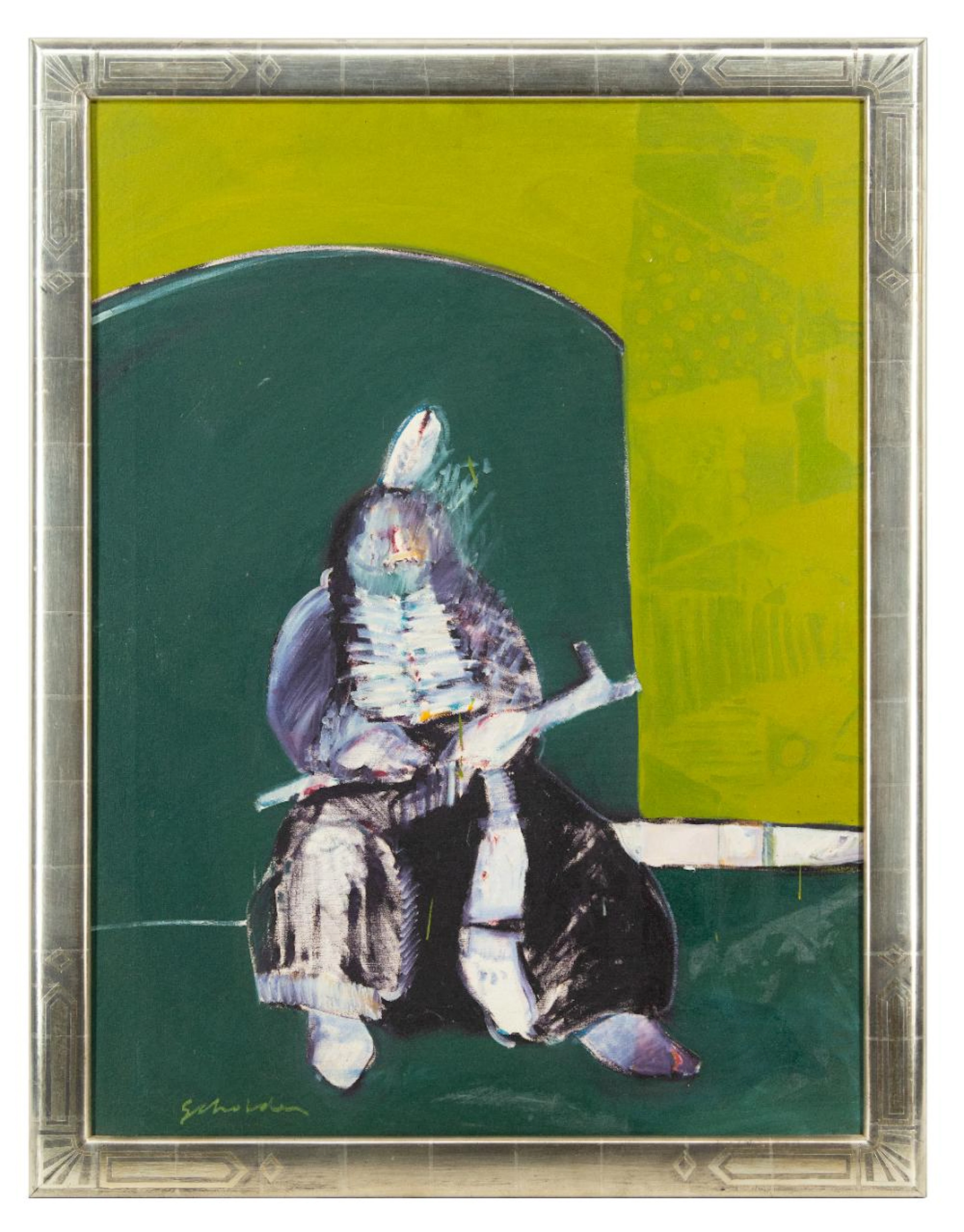 FRITZ SCHOLDER "SEATED INDIAN WITH PIPE" OIL ON CANVAS