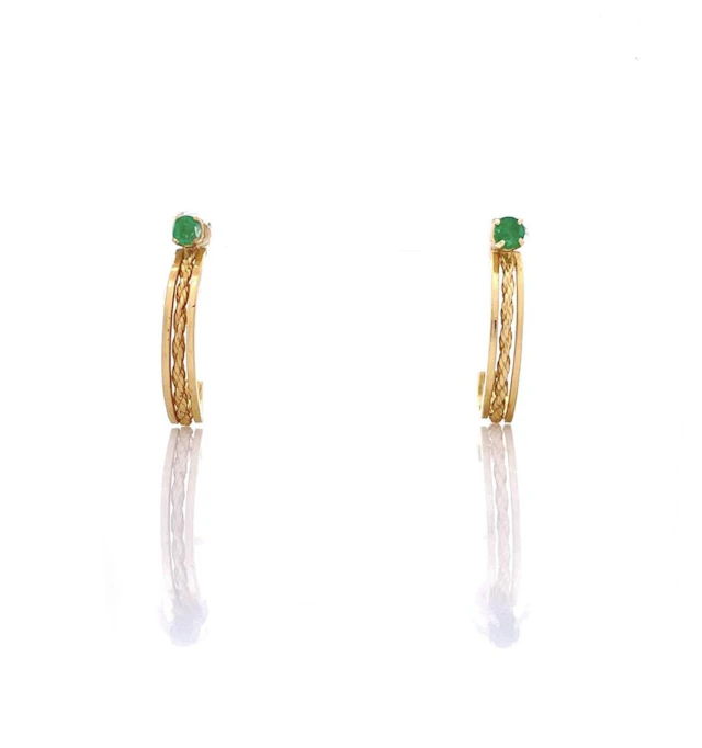 14K YELLOW GOLD CHRYSOPRASE HOOP EARRINGS