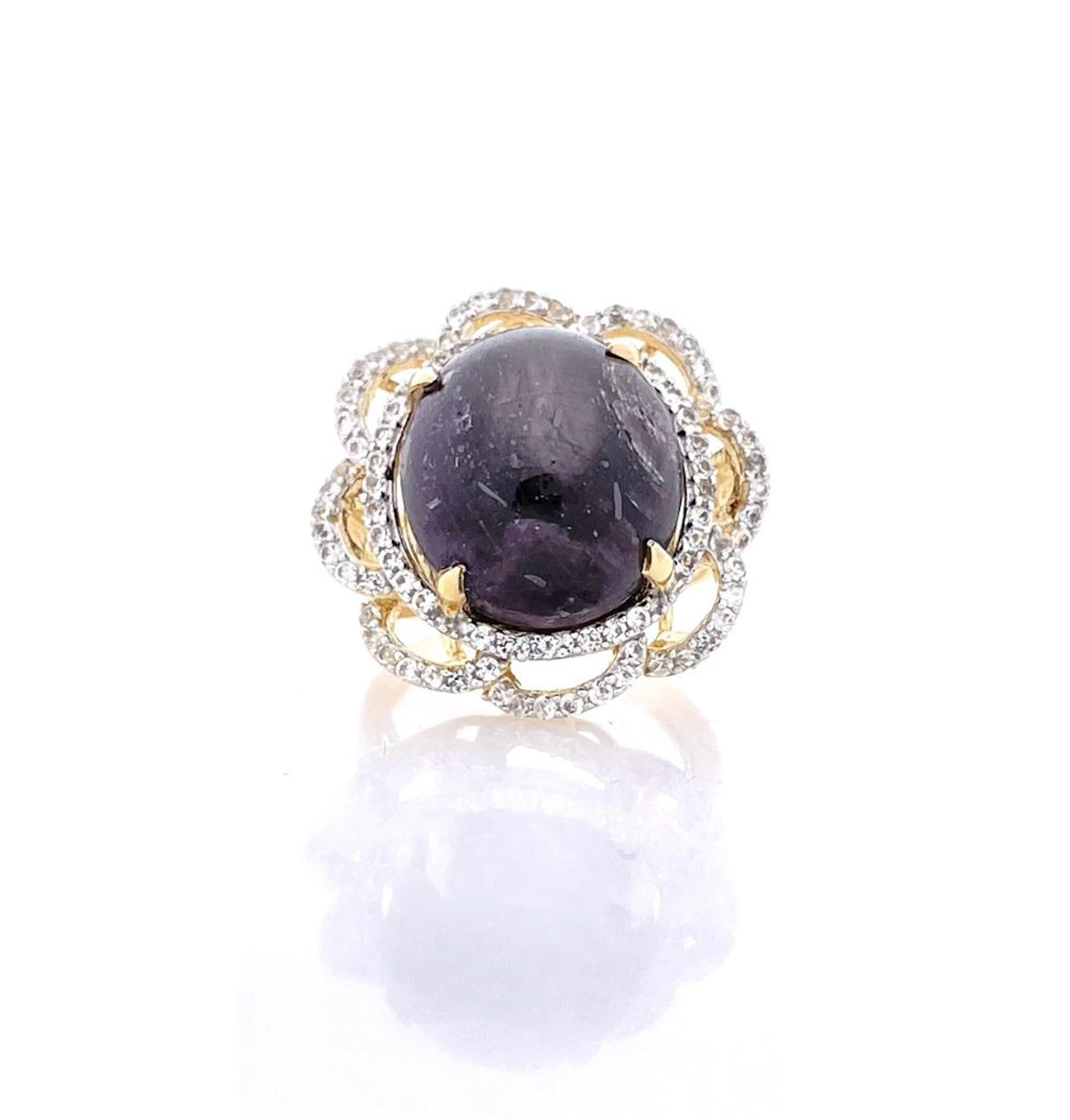 ORIANNE GOLD OVERLAY STERLING SILVER 28.46CTTW STAR RUBY & SAPPHIRE RING