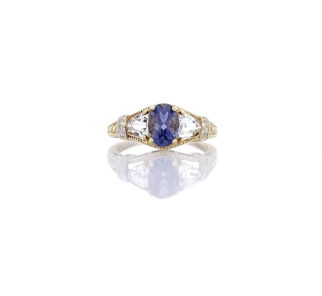 10K YELLOW GOLD TANZANITE & TOPAZ RING