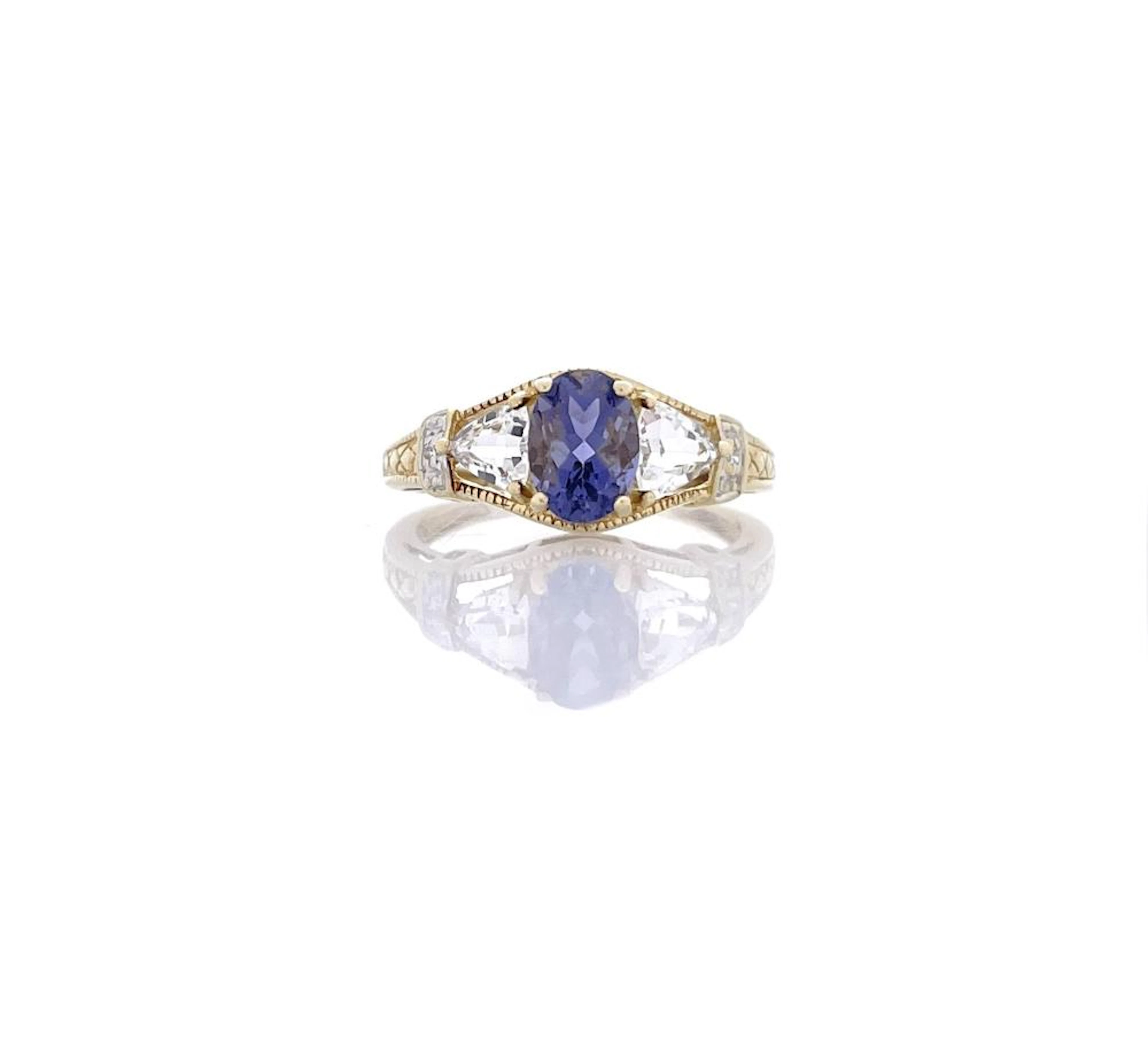 10K YELLOW GOLD TANZANITE & TOPAZ RING