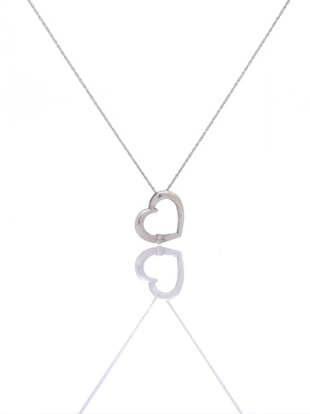 HELZBERG 14K WHITE GOLD DIAMOND PENDANT OPEN HEART NECKLACE