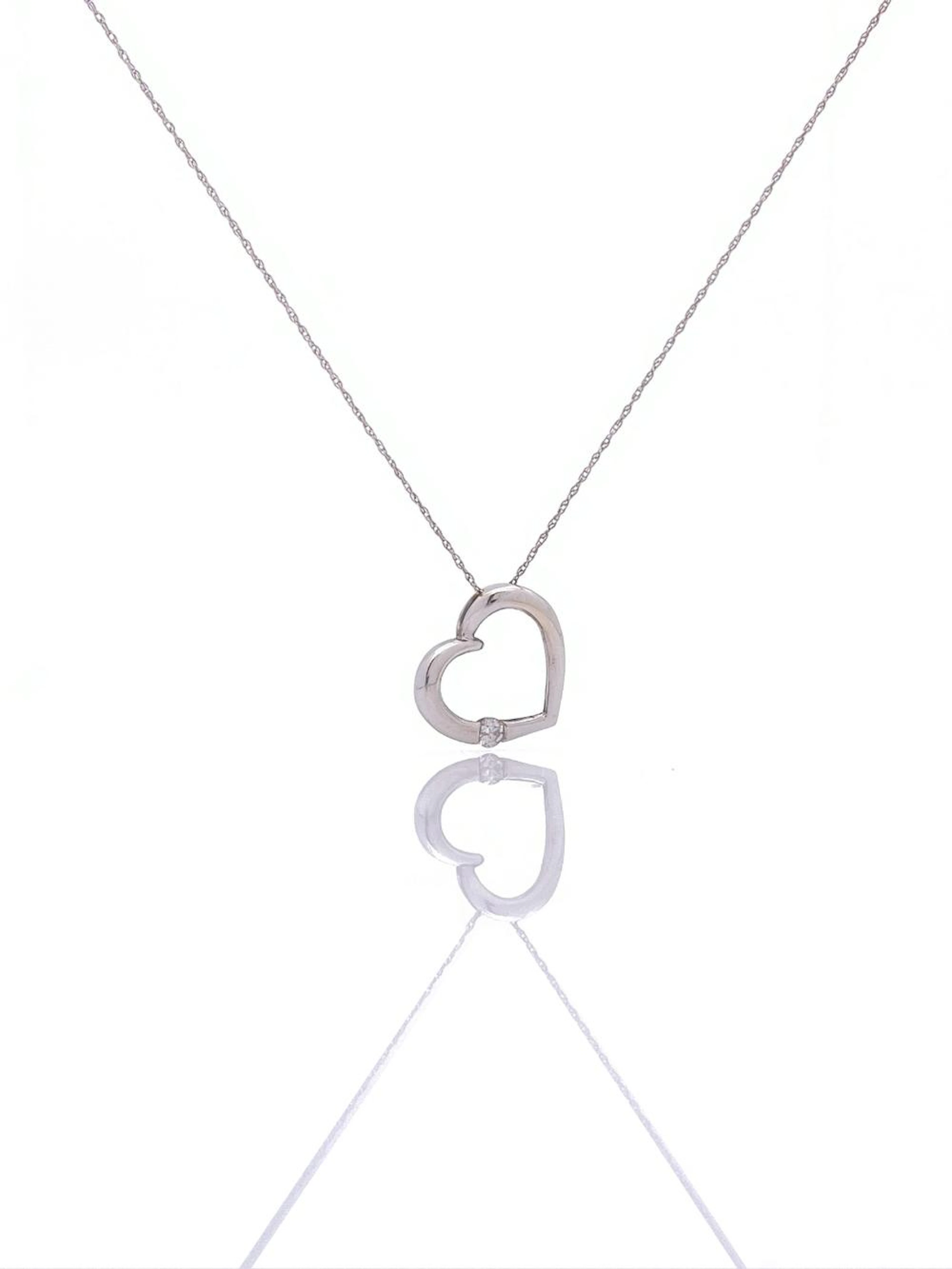 HELZBERG 14K WHITE GOLD DIAMOND PENDANT OPEN HEART NECKLACE