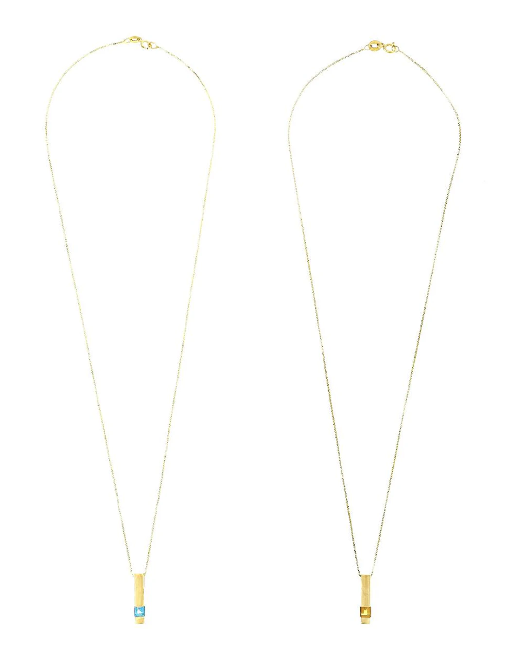 LOT OF 2 14K YELLOW GOLD CITRINE & BLUE TOPAZ PENDANT NECKLACES