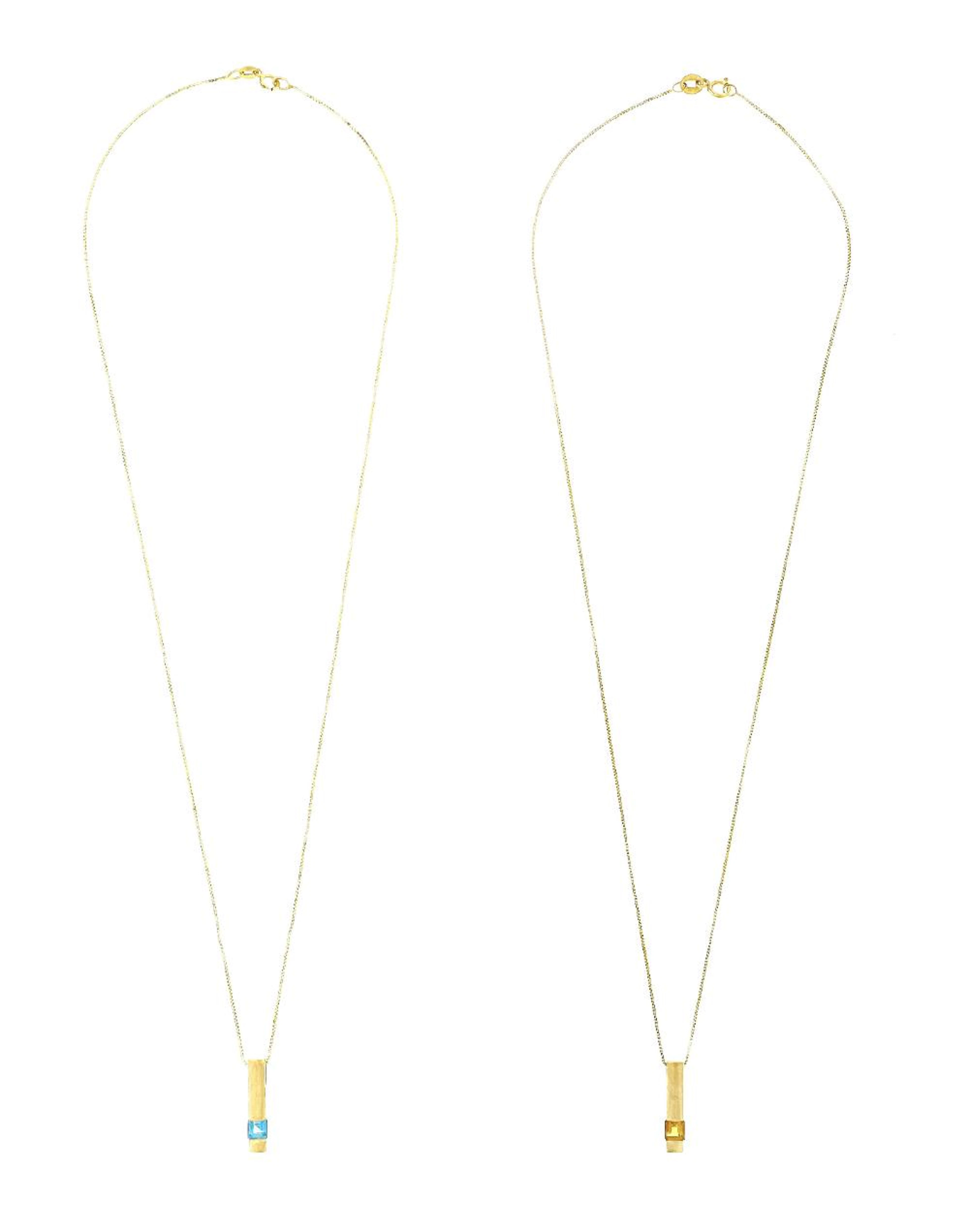LOT OF 2 14K YELLOW GOLD CITRINE & BLUE TOPAZ PENDANT NECKLACES