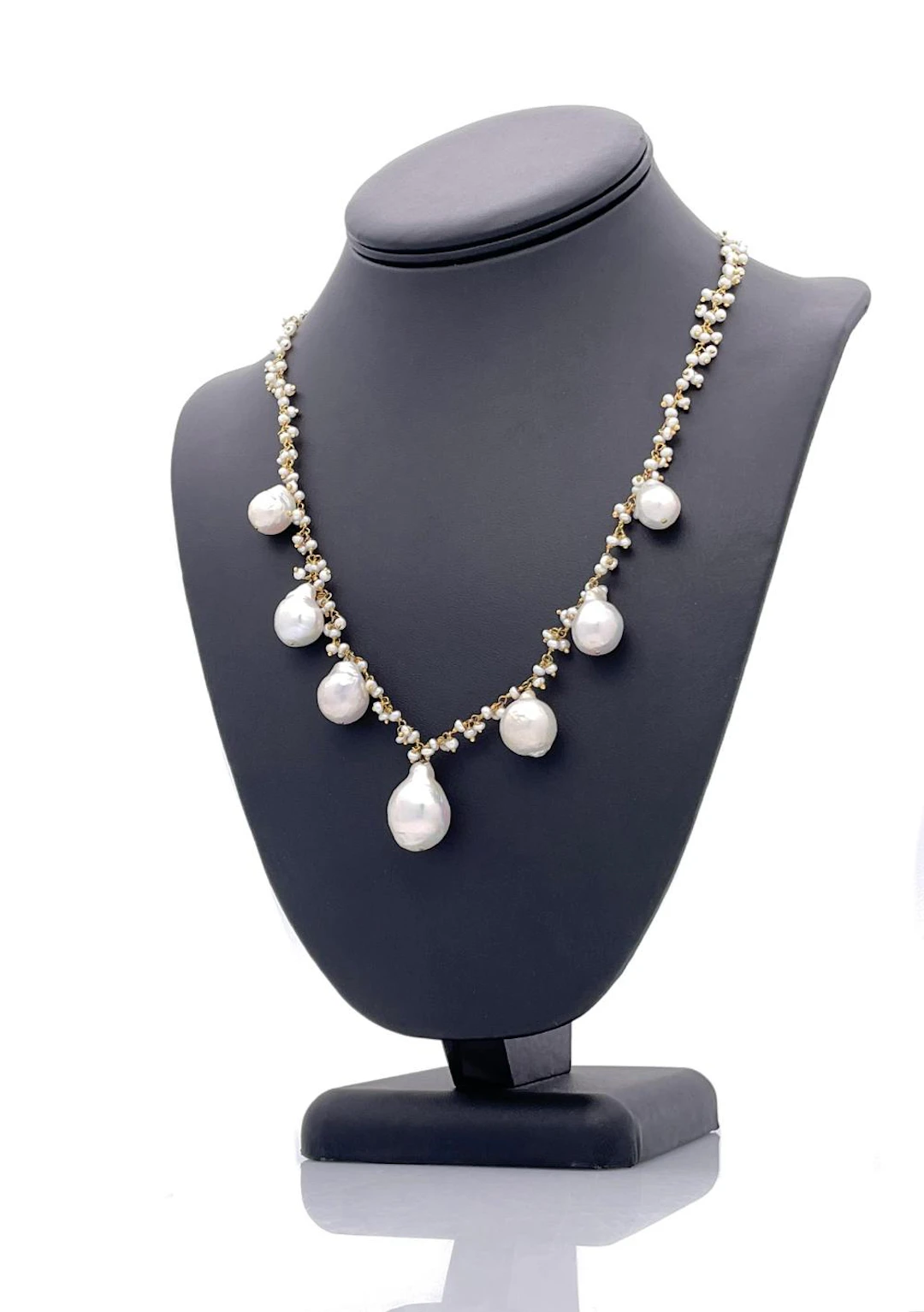 GOLD PLATED STERLING SILVER WHITE SEED PEARL & FRESHWATER PEARL NECKLACE