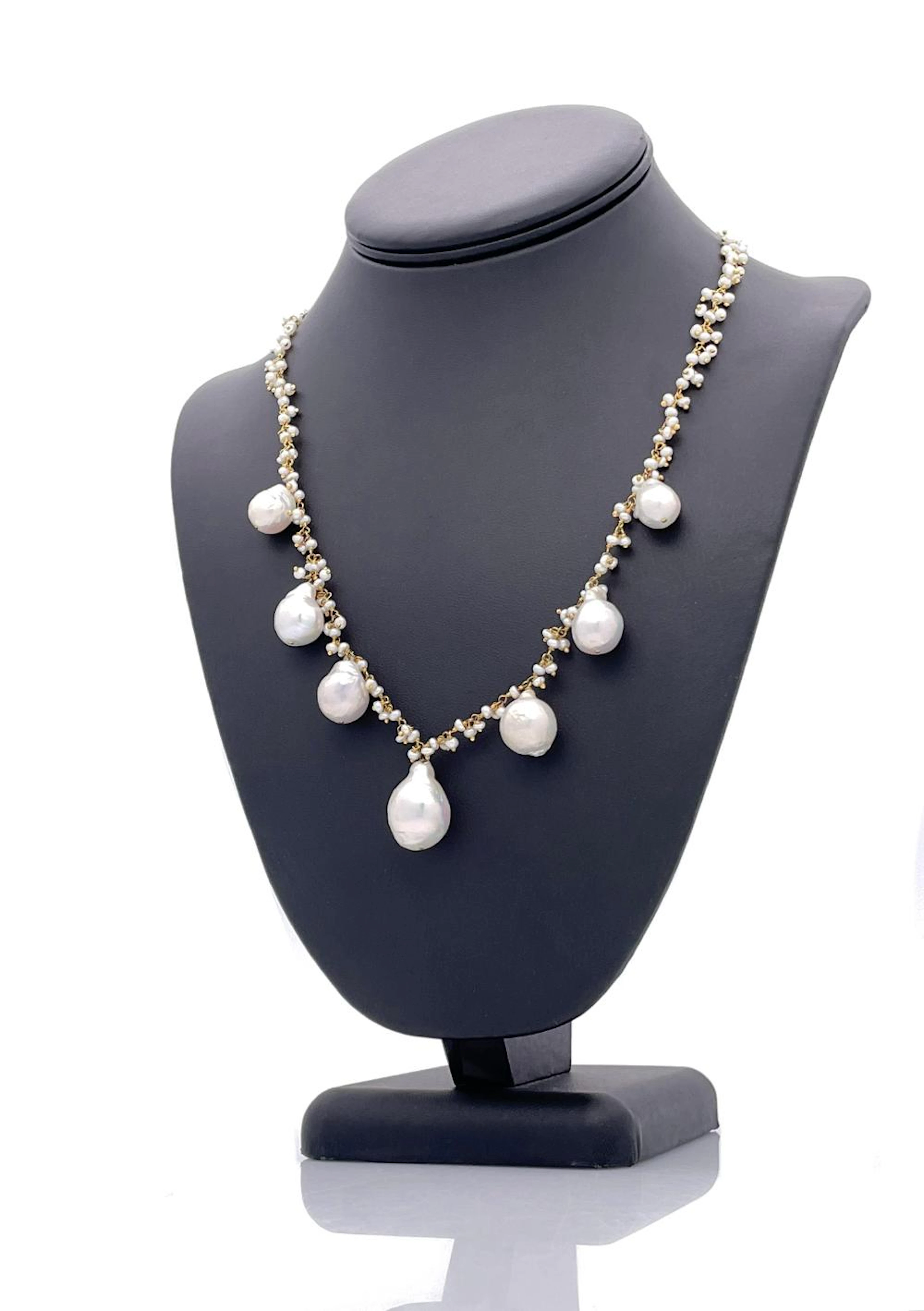 GOLD PLATED STERLING SILVER WHITE SEED PEARL & FRESHWATER PEARL NECKLACE