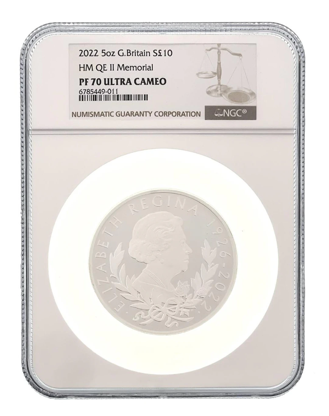 2022 GREAT BRITAIN 5 OZ SILVER QUEEN ELIZABETH MEMORIAL 10 POUND COIN