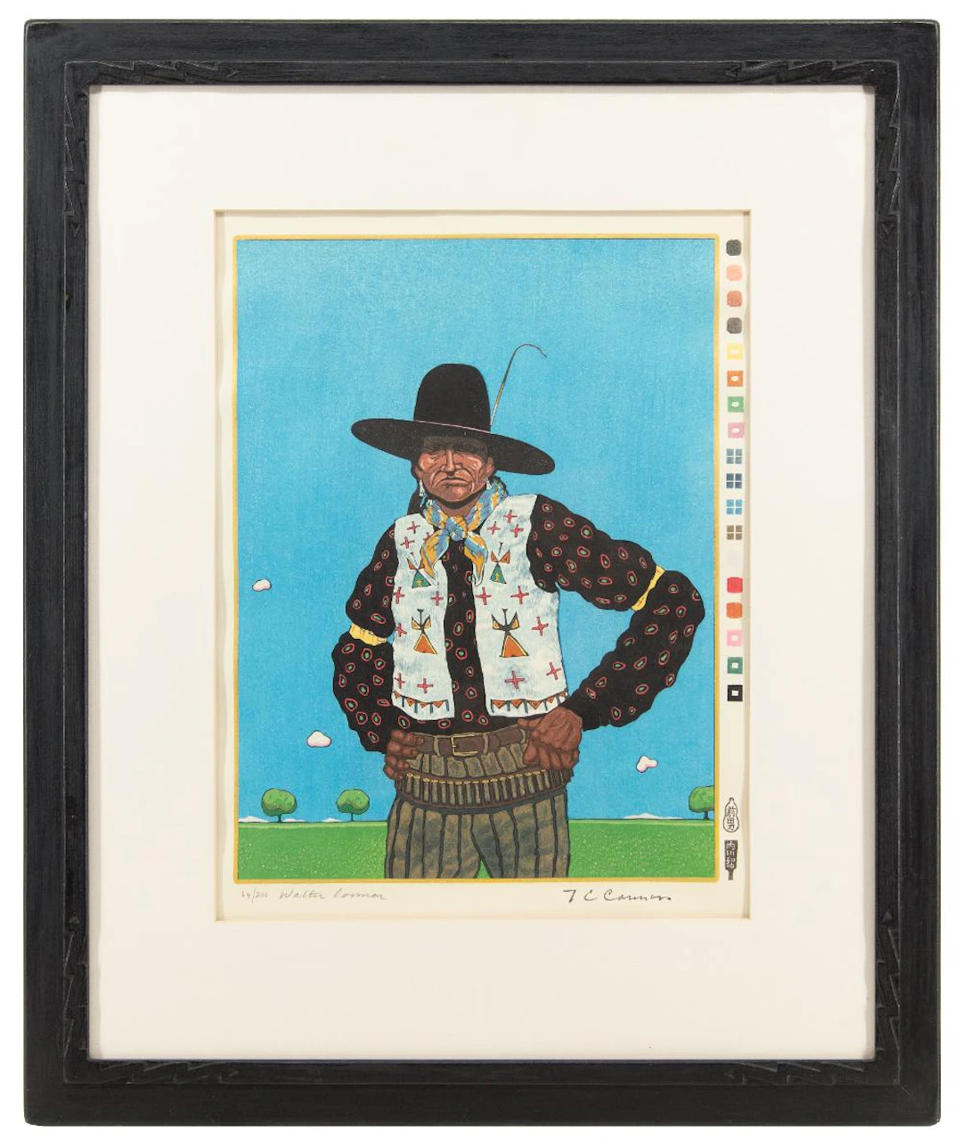 T.C. CANNON "TURN OF THE CENTURY DANDY" WOODBLOCK
