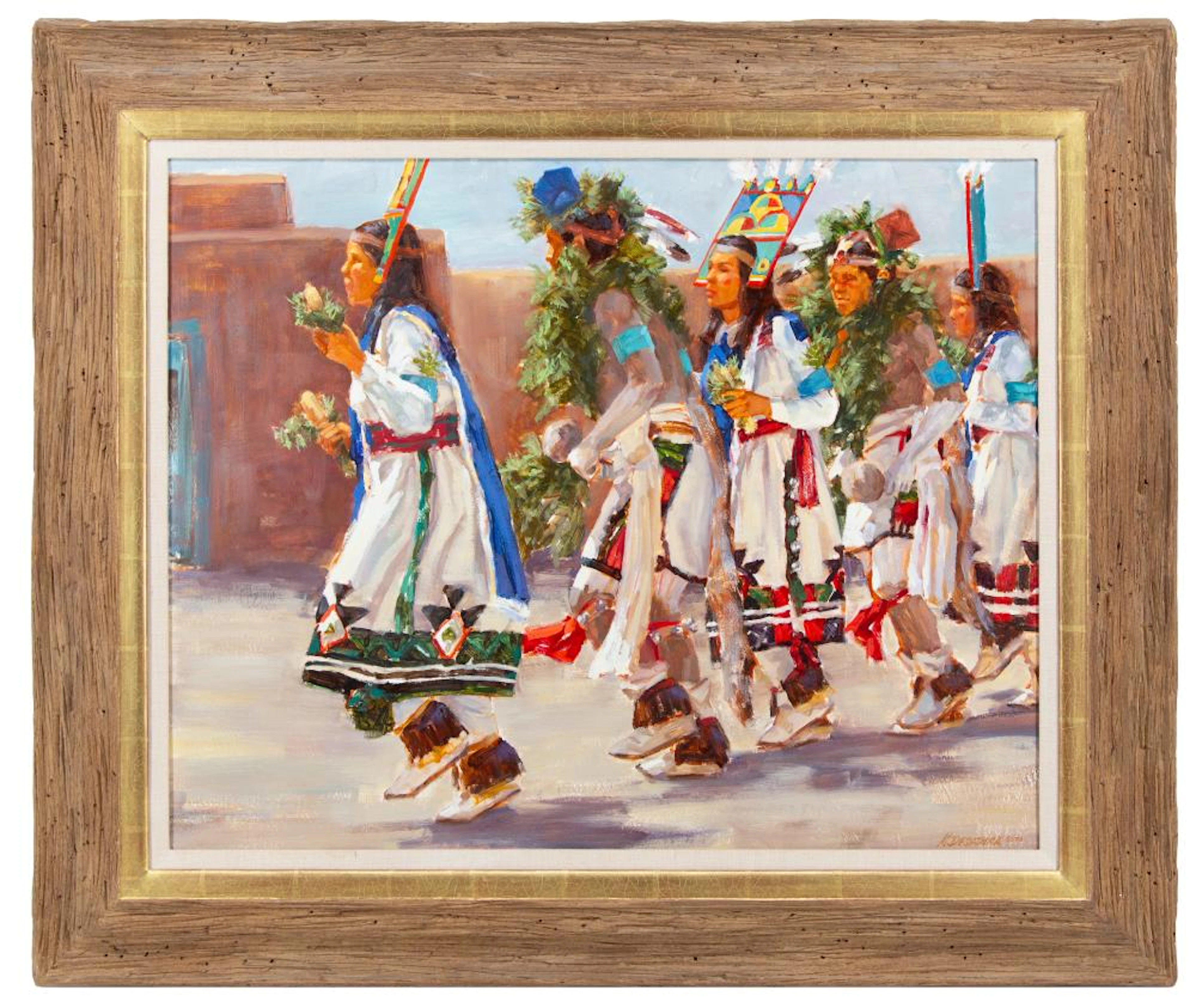 MIKE DESATNICK "GREEN CORN DANCE" OIL ON BOARD