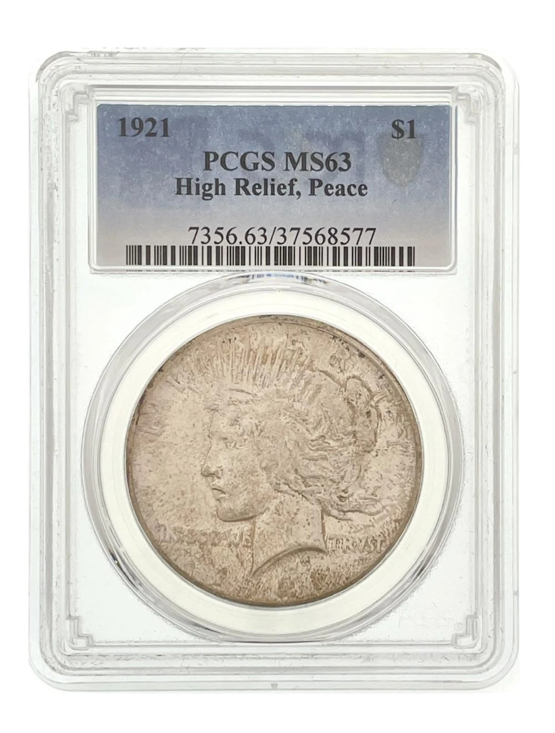 1921 HIGH RELIEF SILVER PEACE DOLLAR PCGS MS63