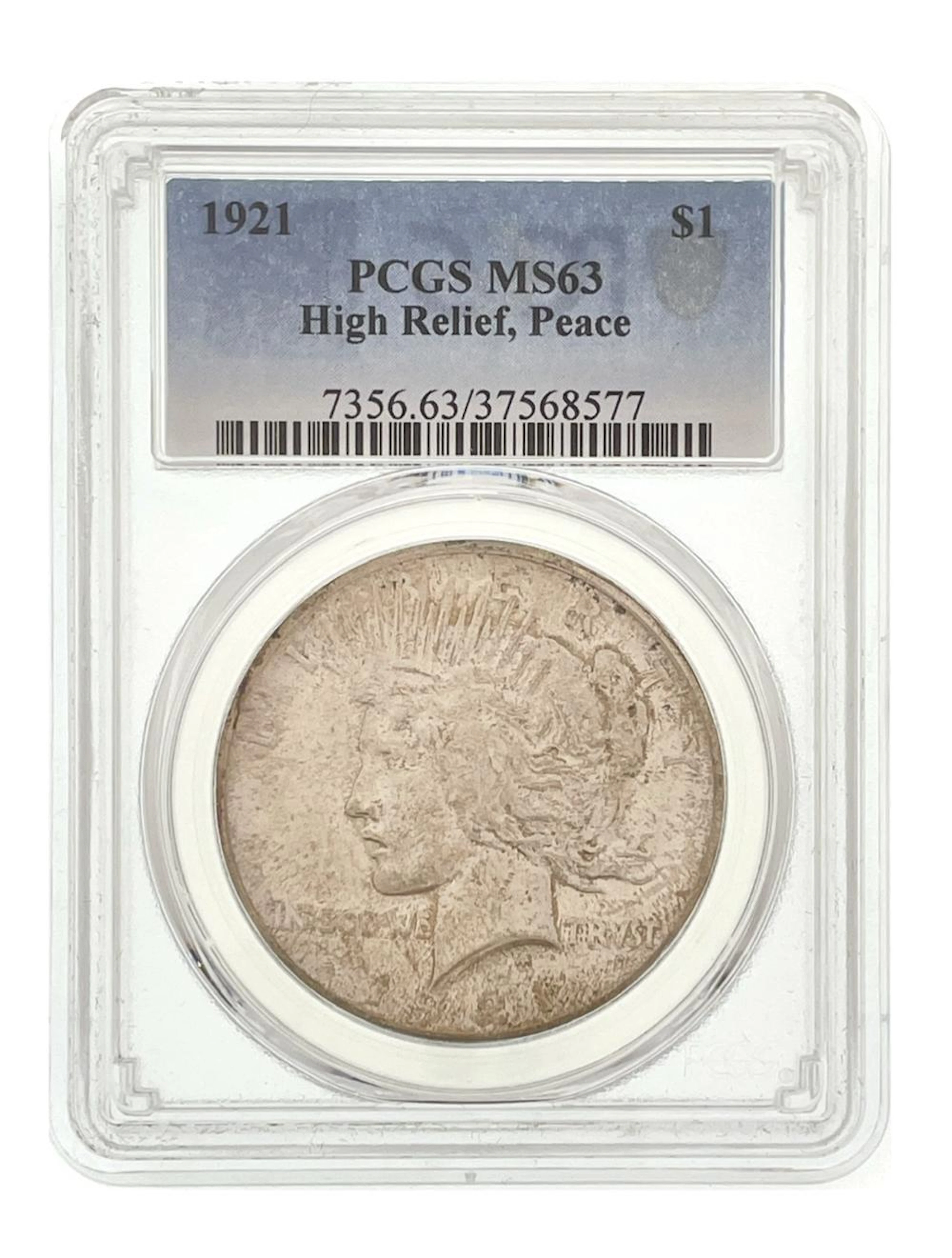 1921 HIGH RELIEF SILVER PEACE DOLLAR PCGS MS63