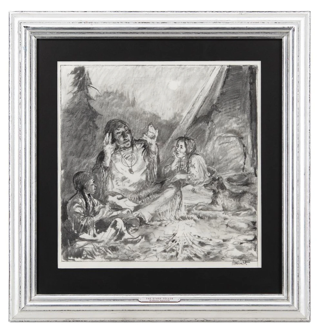 WILLIAM AHRENDT "THE STORY TELLER" CHARCOAL ON PAPER