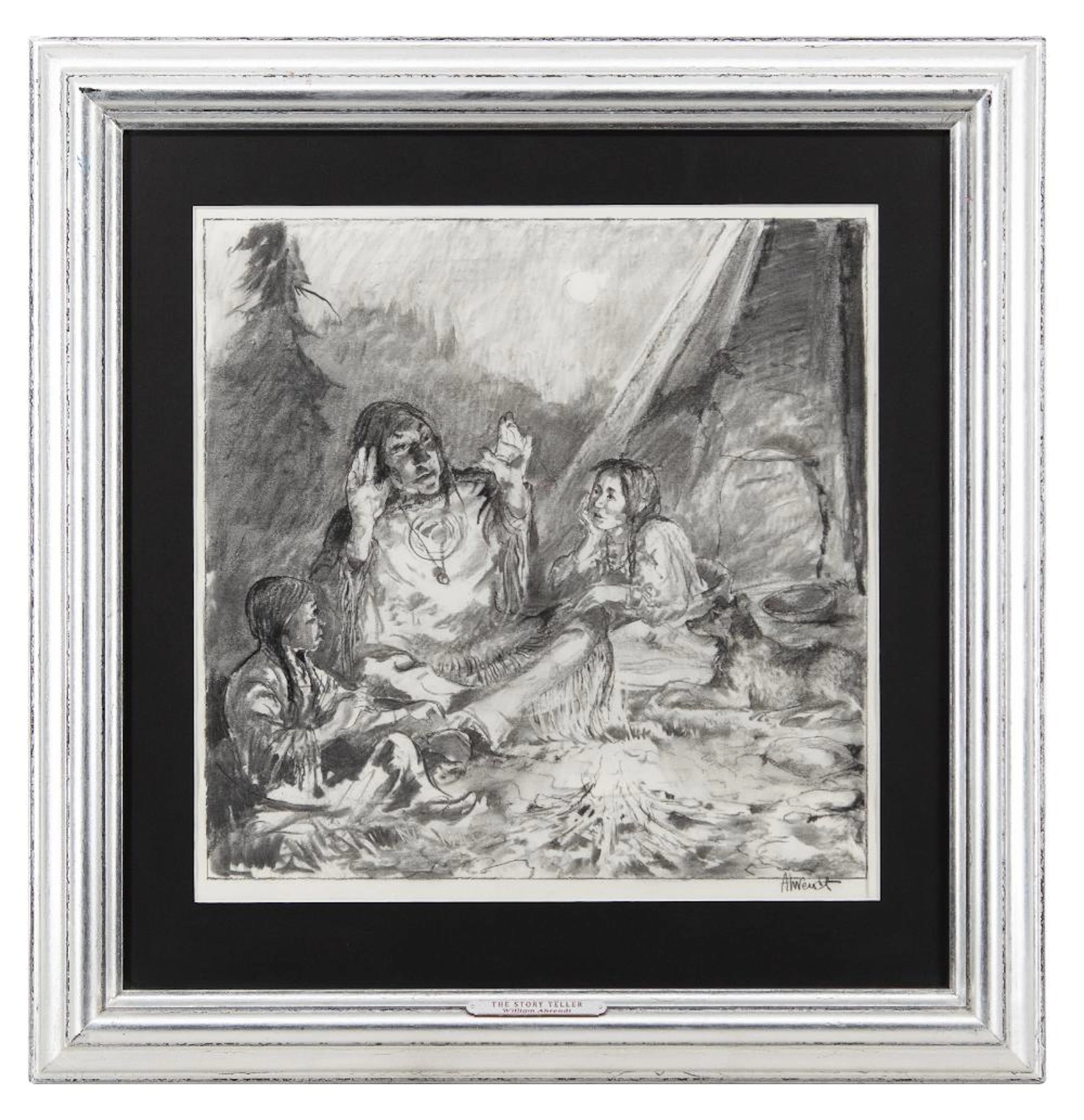 WILLIAM AHRENDT "THE STORY TELLER" CHARCOAL ON PAPER
