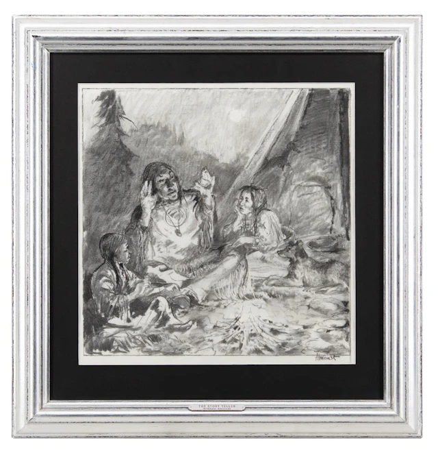 WILLIAM AHRENDT "THE STORY TELLER" CHARCOAL ON PAPER