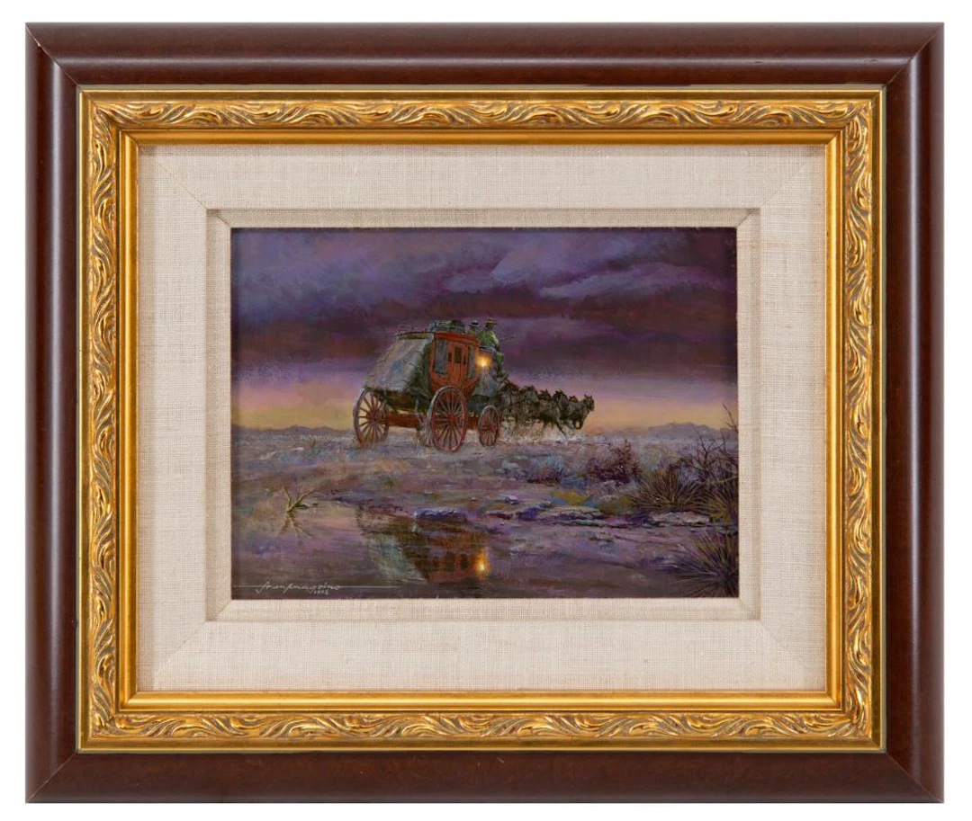FRANK MAGSINO "STAGECOACH" ACRYLIC ON BOARD